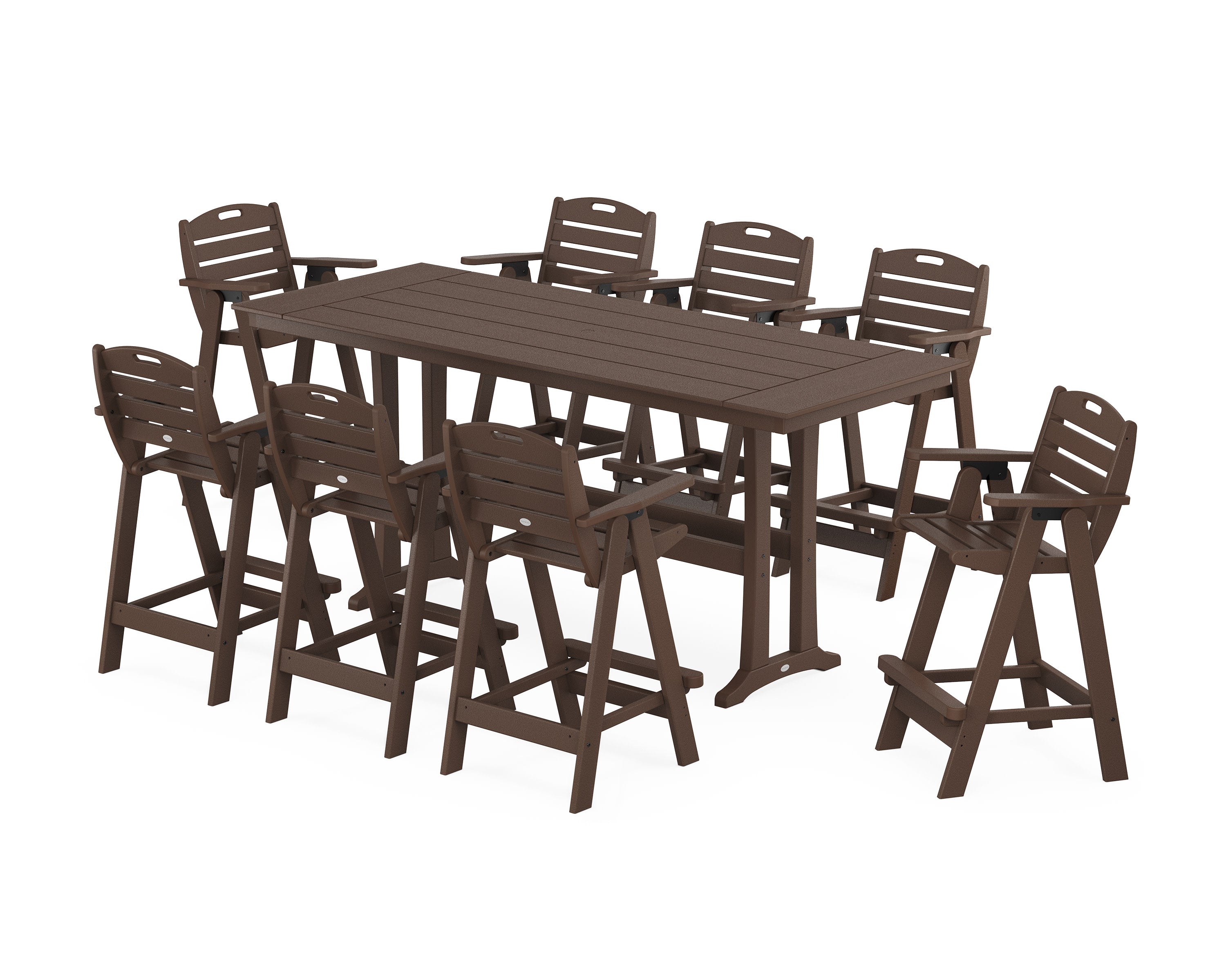 Nautical 9-Piece Farmhouse Bar Set with Trestle Legs in Mahogany