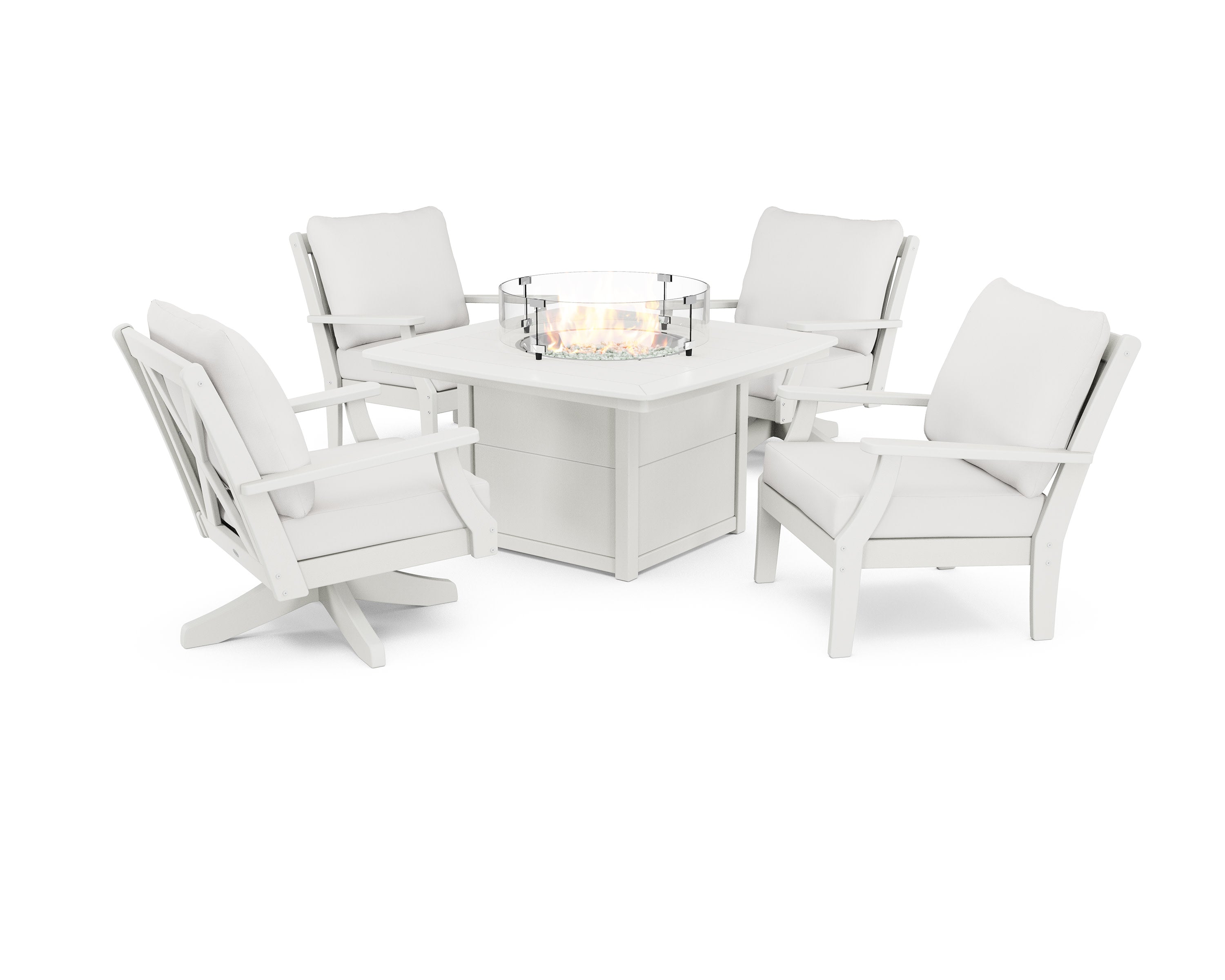 Braxton 5-Piece Deep Seating Set with Fire Table in Vintage White / Natural Linen