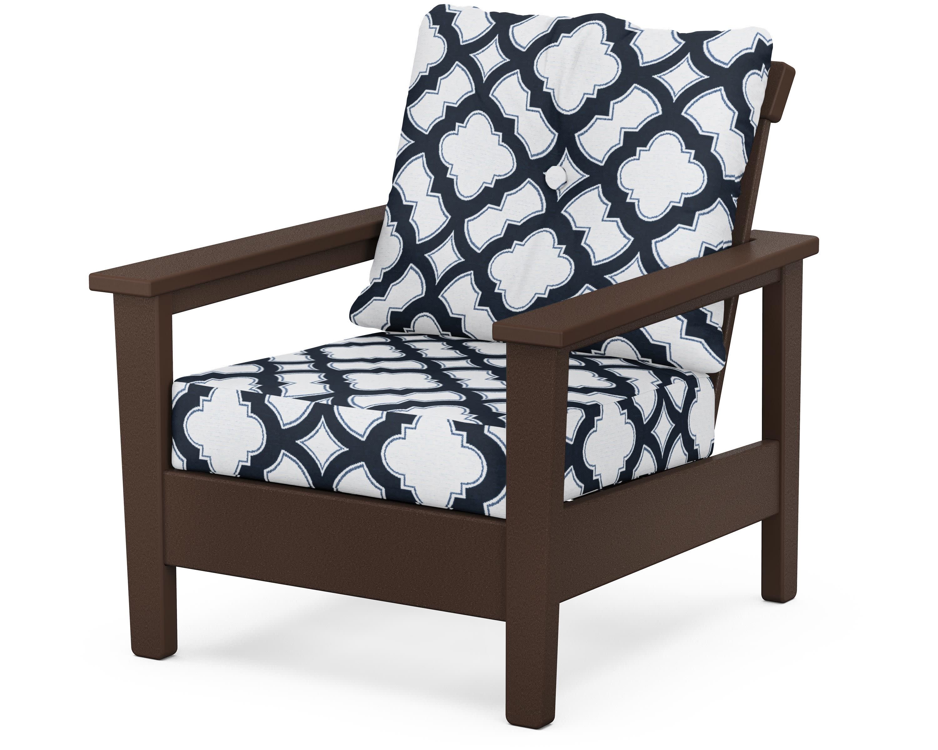 Prescott Deep Seating Chair in Mahogany / Trellis Marine Indigo