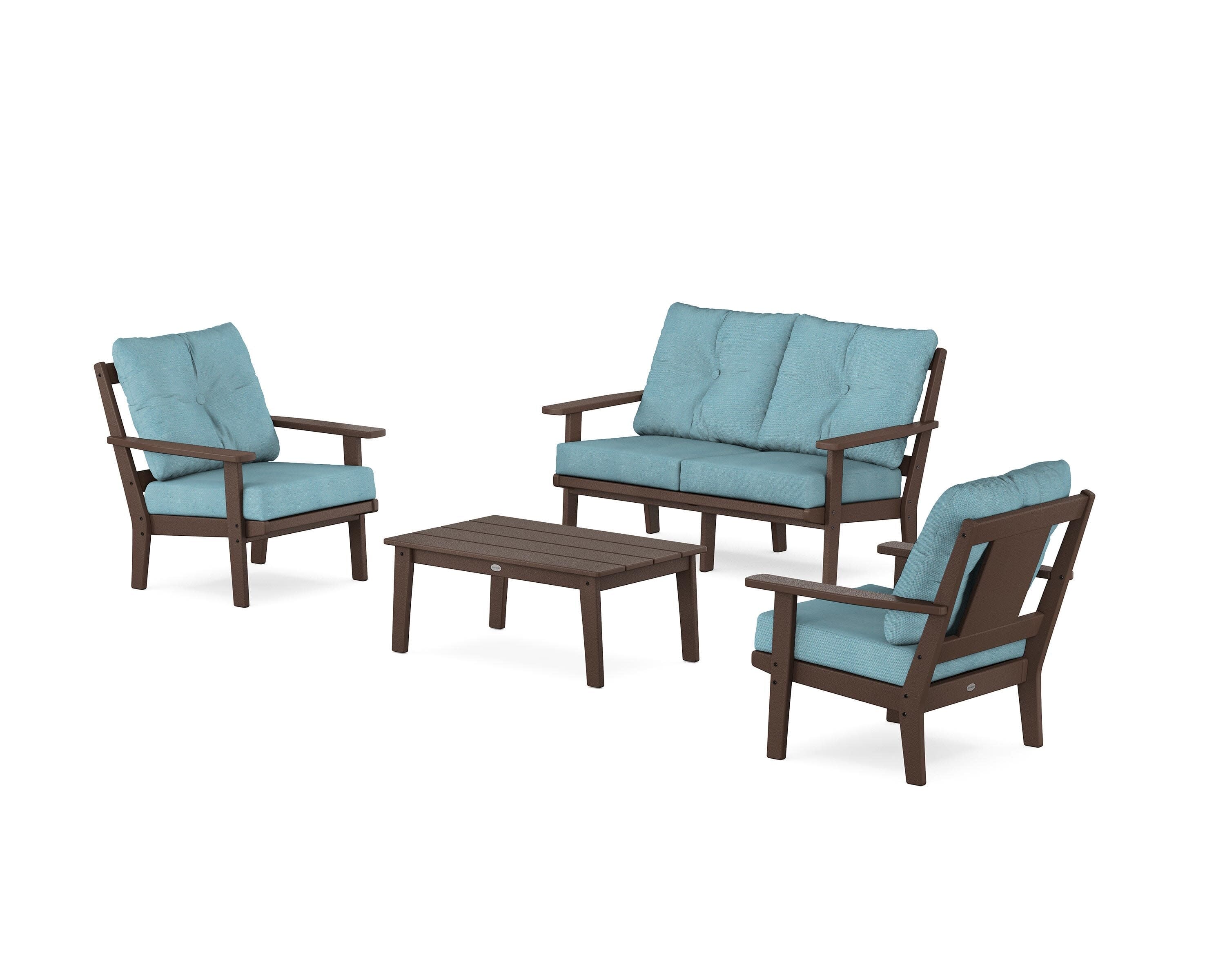 Prairie 4-Piece Deep Seating Set with Loveseat in Mahogany / Lattice Sky Blue