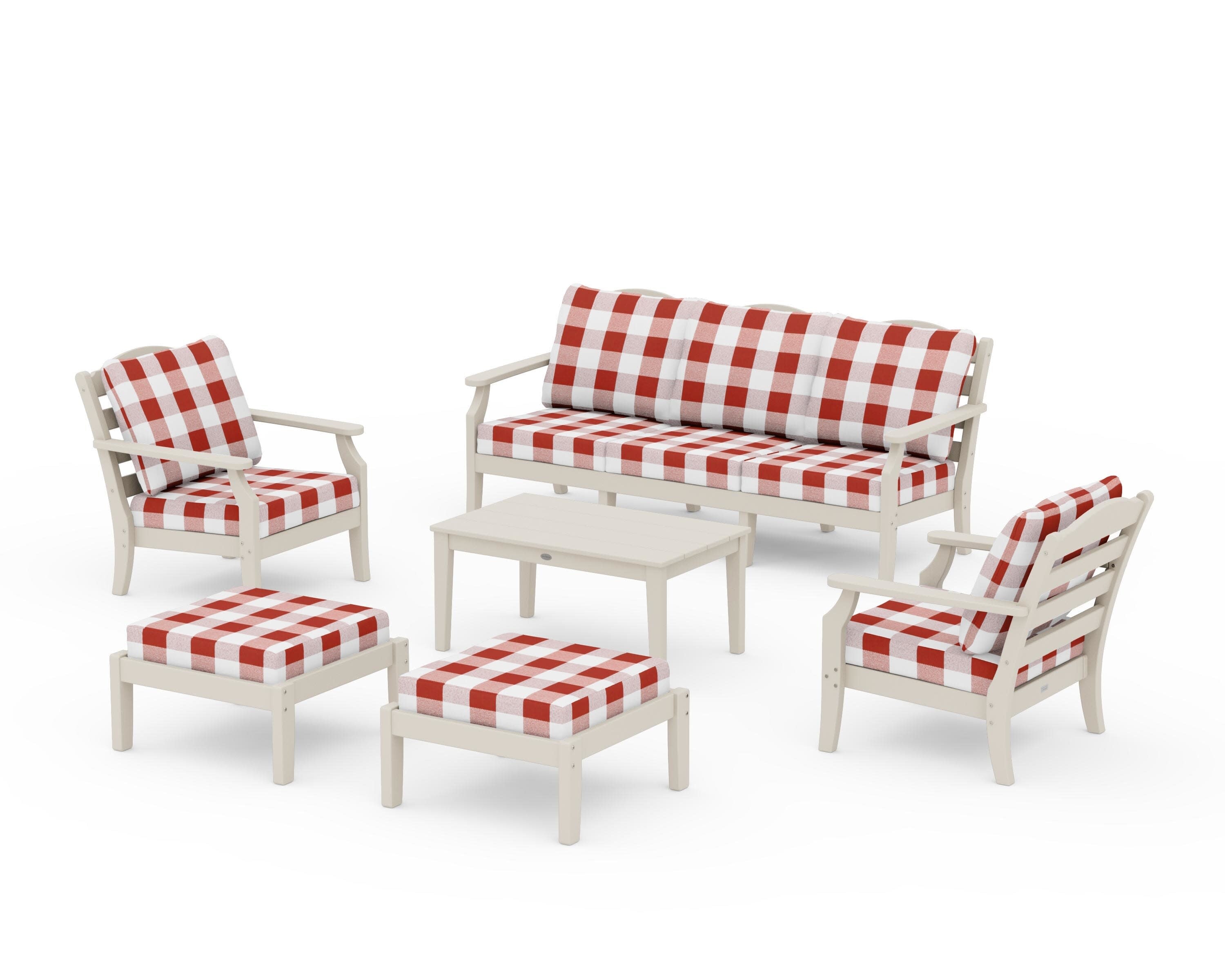 Savannah 6-Piece Lounge Sofa Set in Sand / Buffalo Plaid Crimson