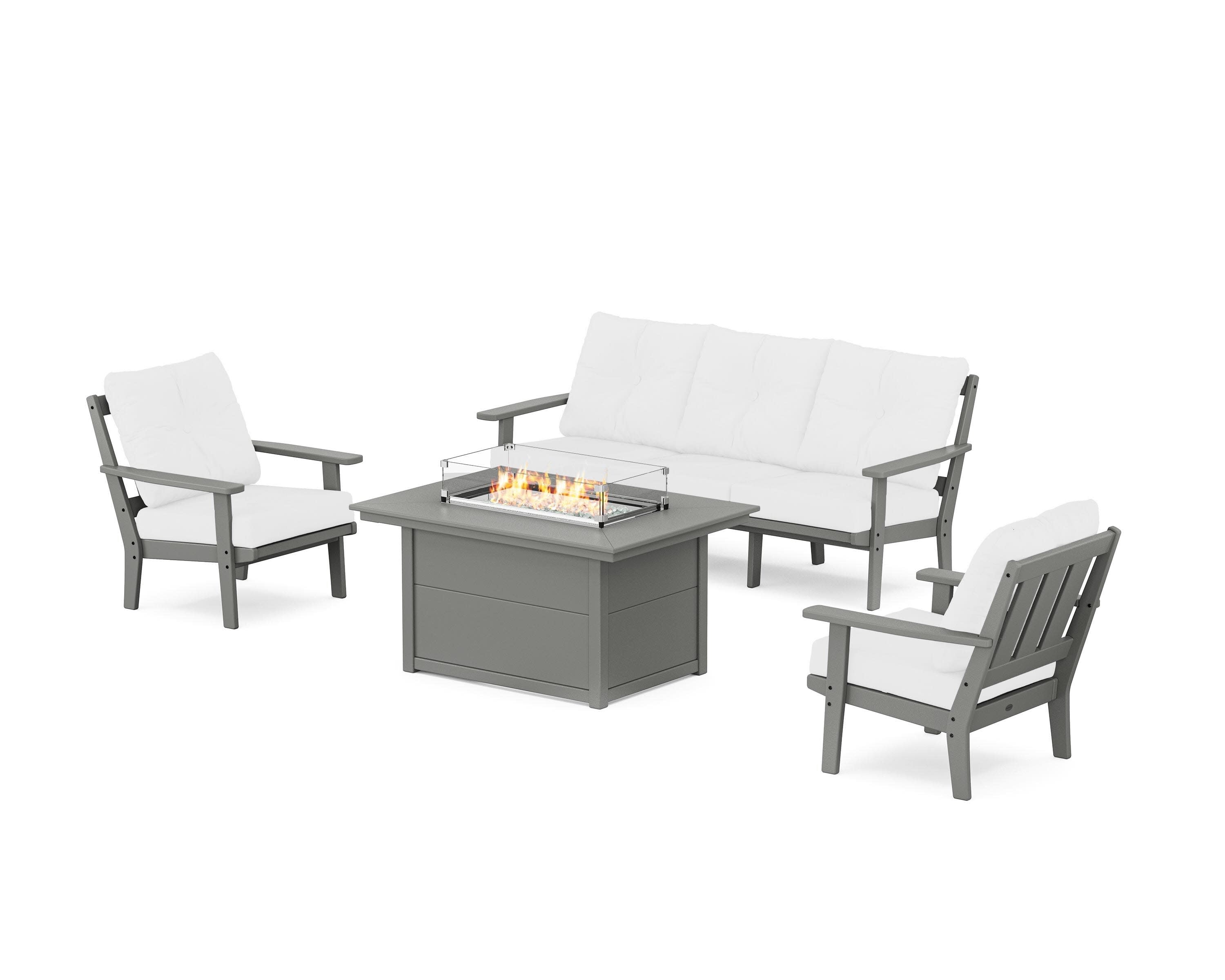 Oxford Deep Seating Fire Pit Table Set in Slate Grey / Natural