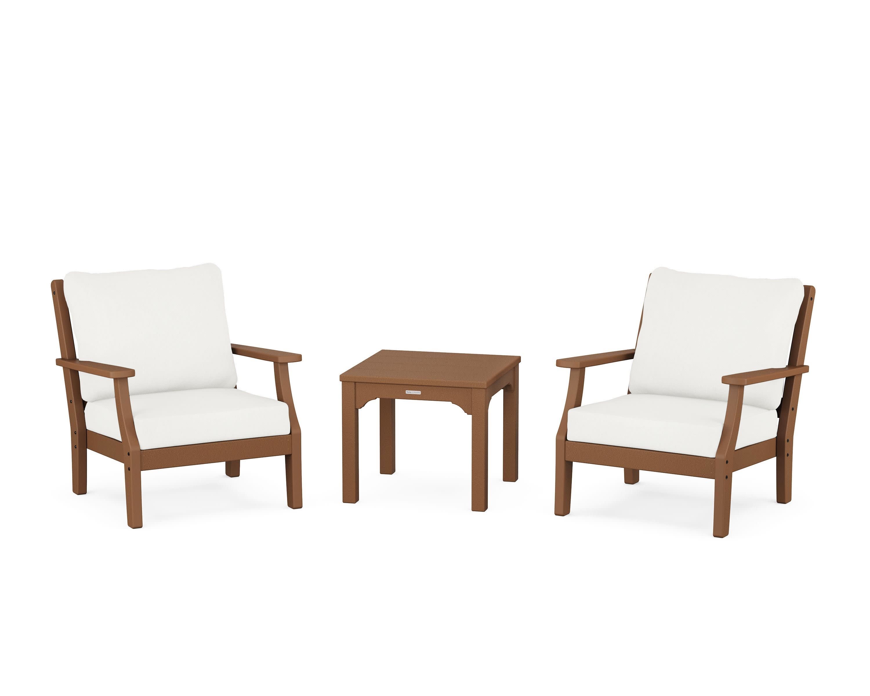 Chinoiserie 3-Piece Deep Seating Set in Teak / Natural Linen