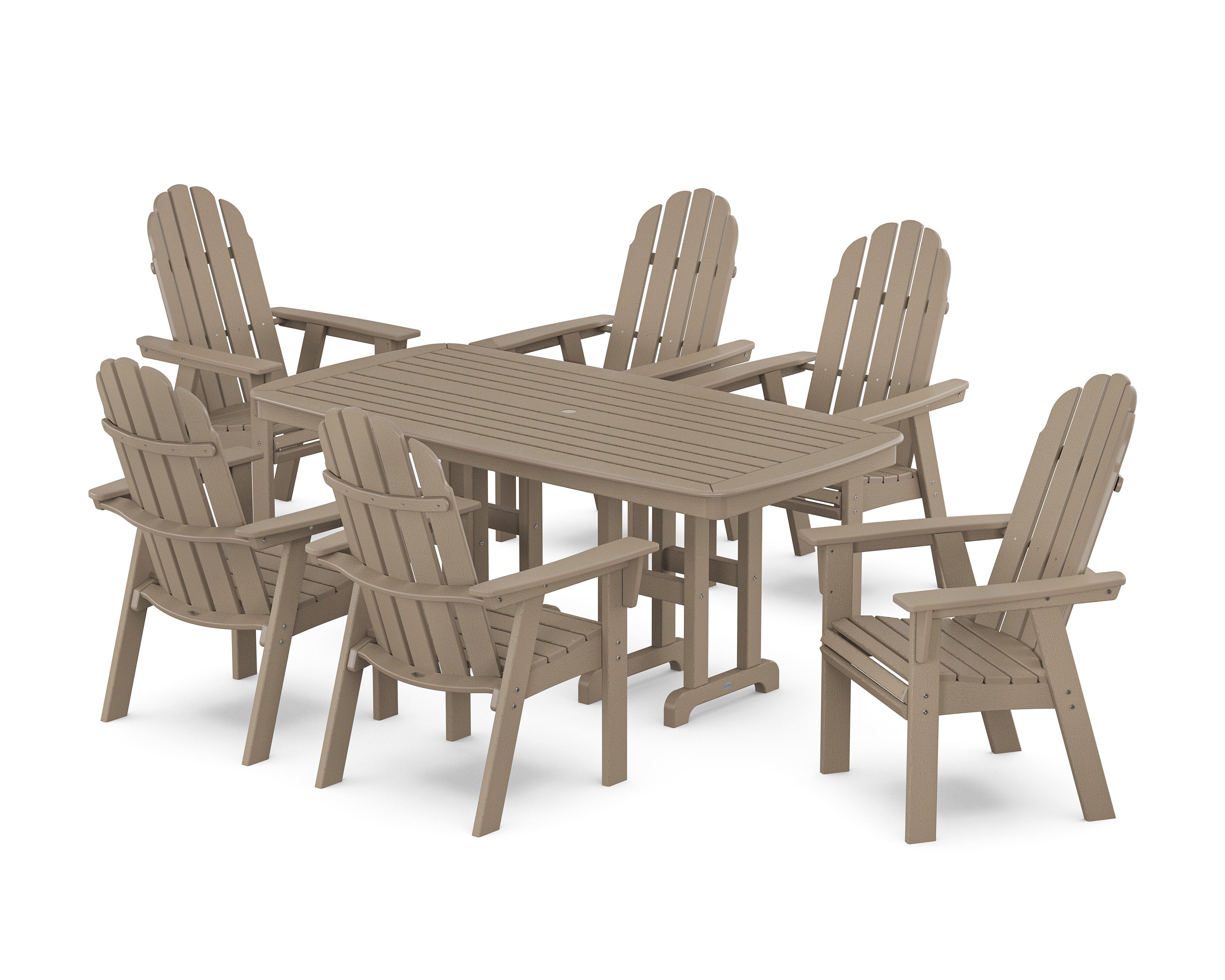 Vineyard Curveback Adirondack Chair 7-Piece Dining Set in Vintage Sahara