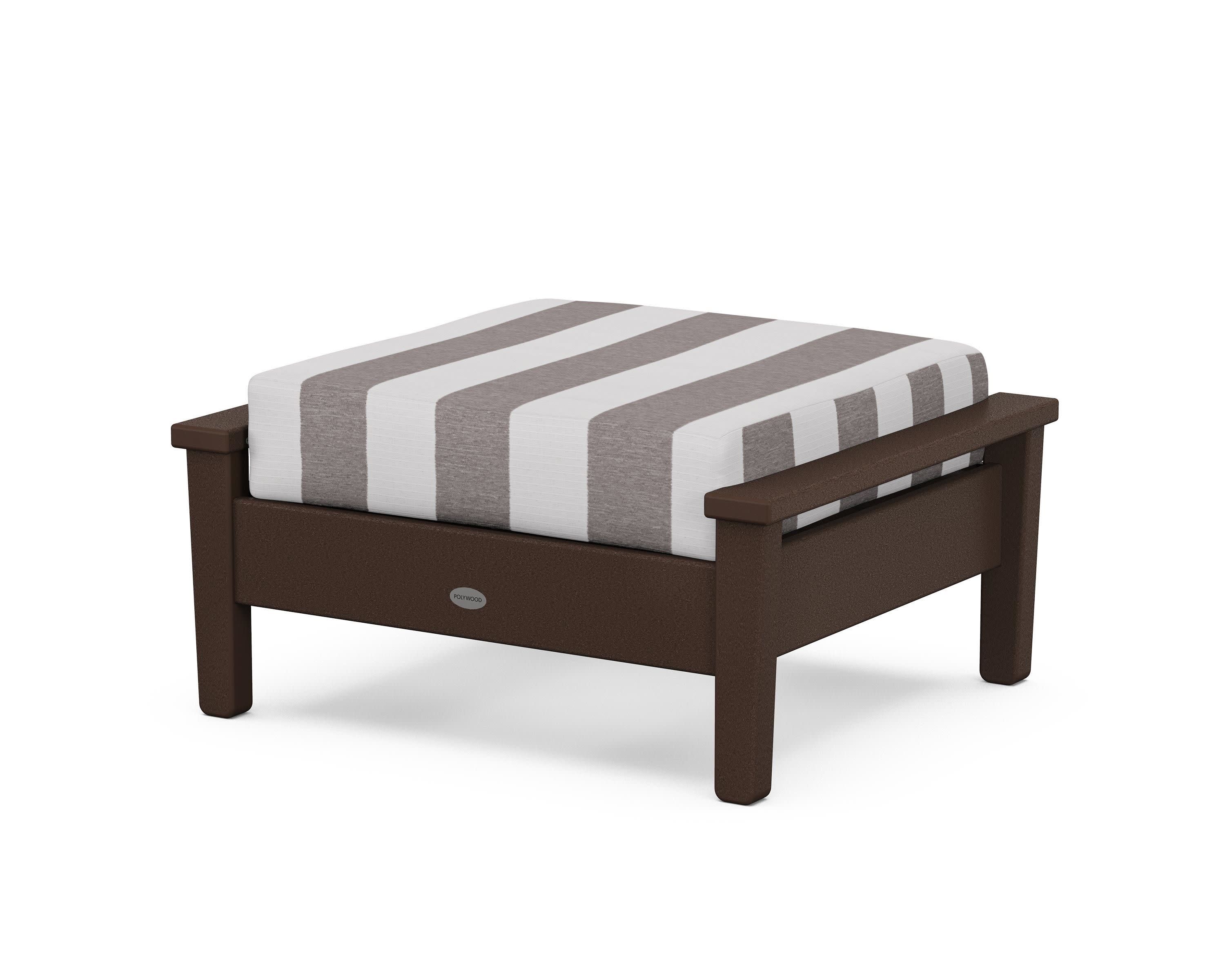 Prescott Deep Seating Ottoman in Mahogany / Cabana Stripe Grey Mist