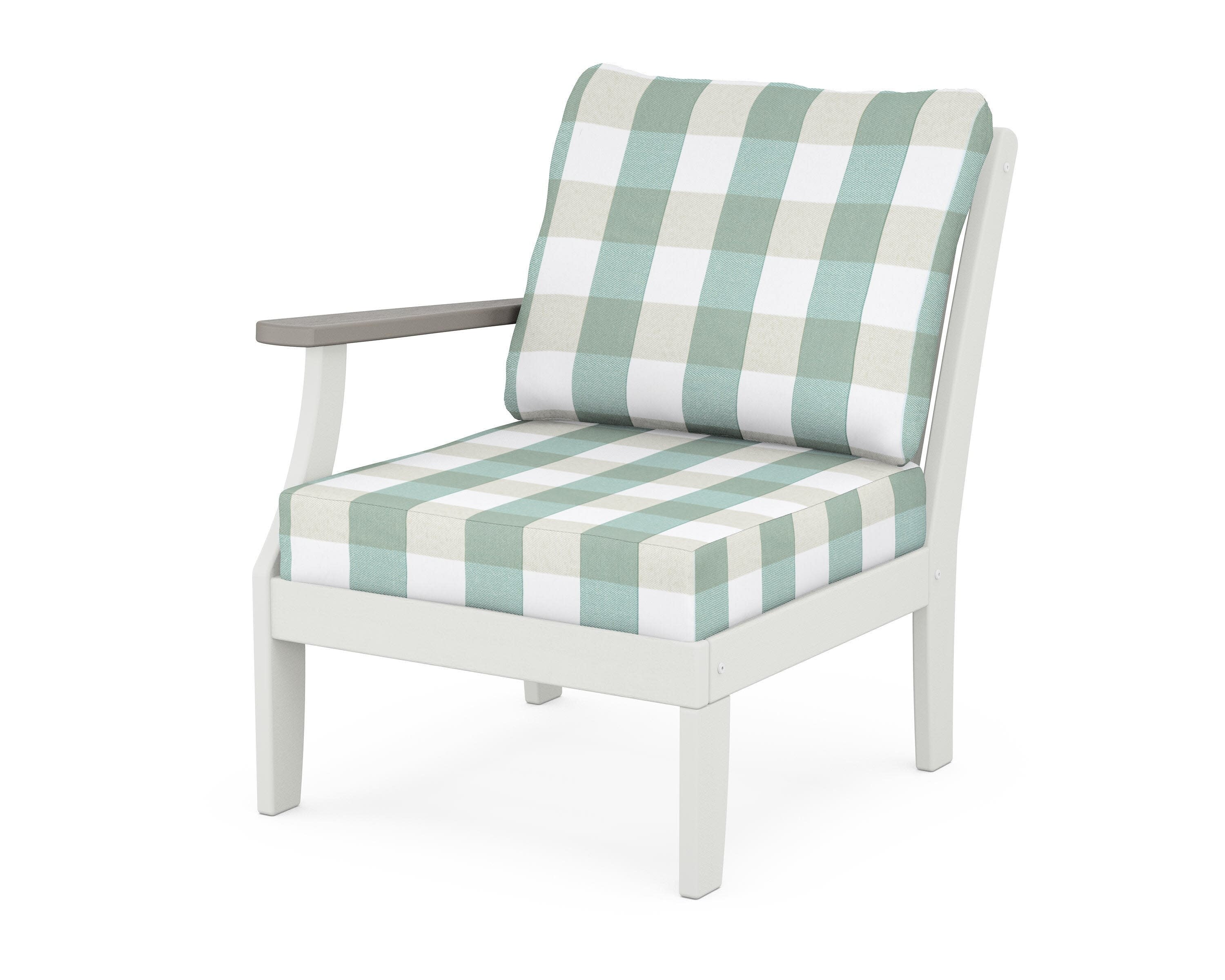 Braxton Modular Left Arm Chair in White / Driftwood / Buffalo Plaid Glacier Spa
