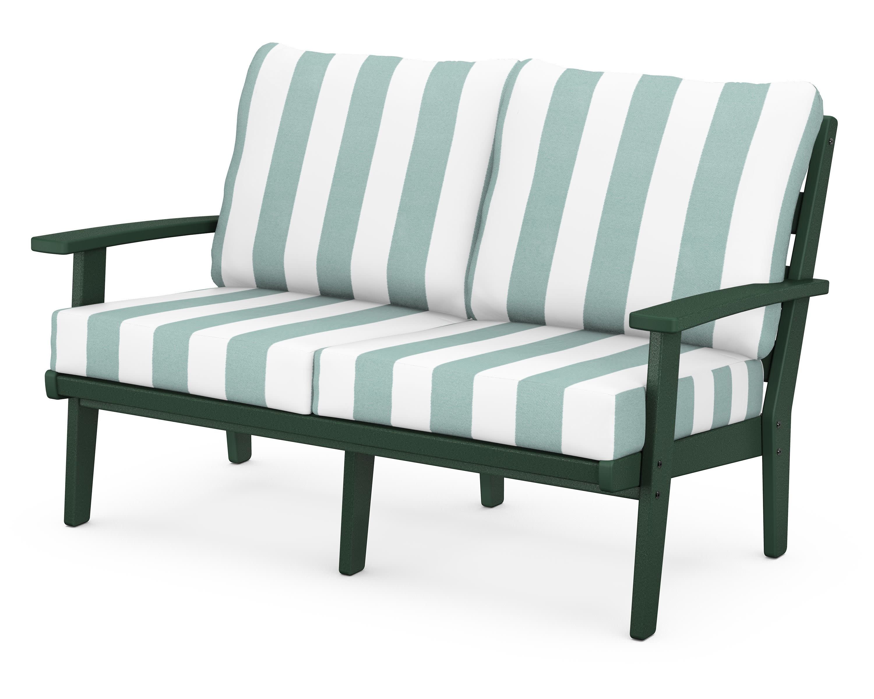 Grant Park Deep Seating Loveseat in Green / Cabana Stripe Glacier Spa