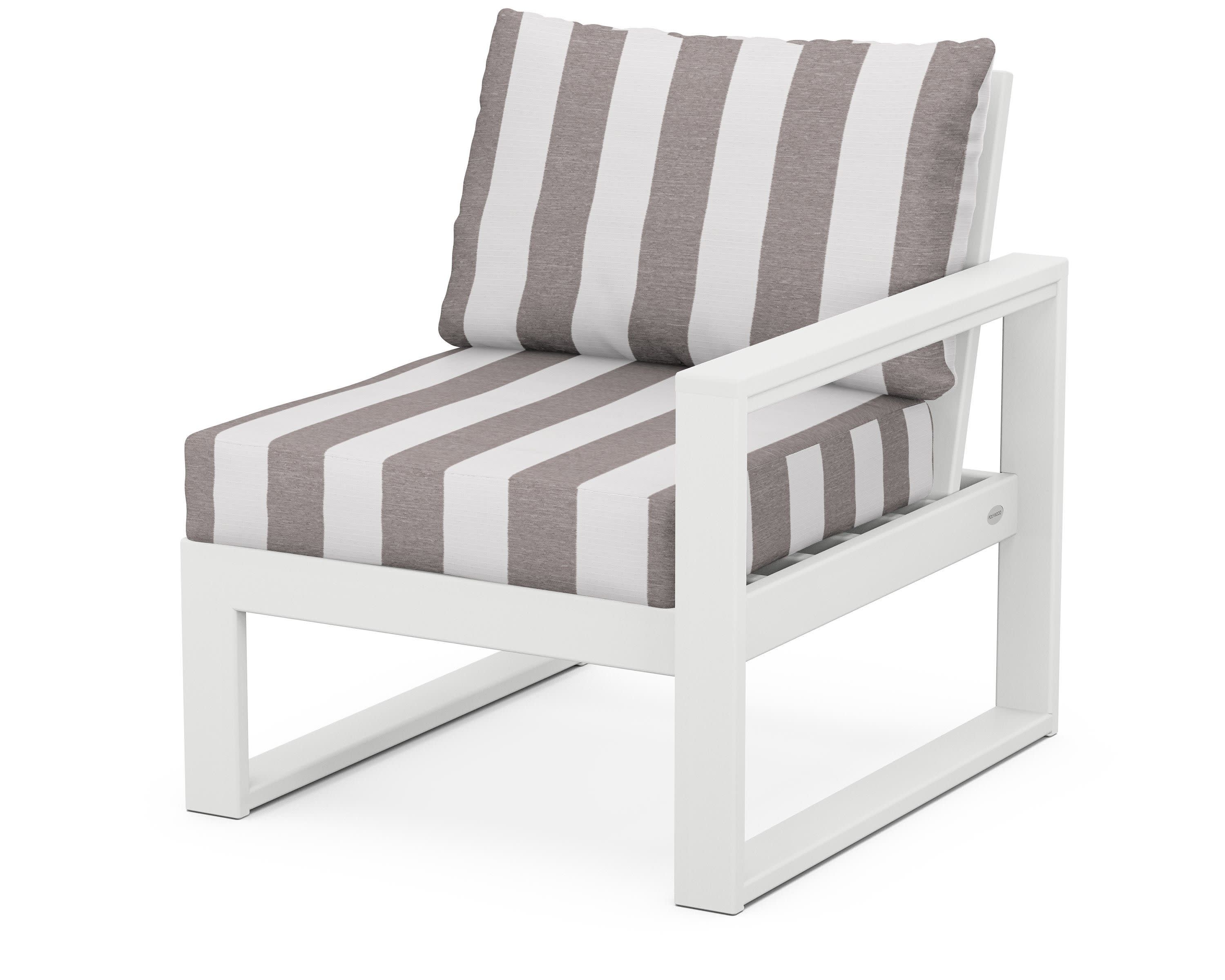 EDGE Modular Right Arm Chair in White / Cabana Stripe Grey Mist