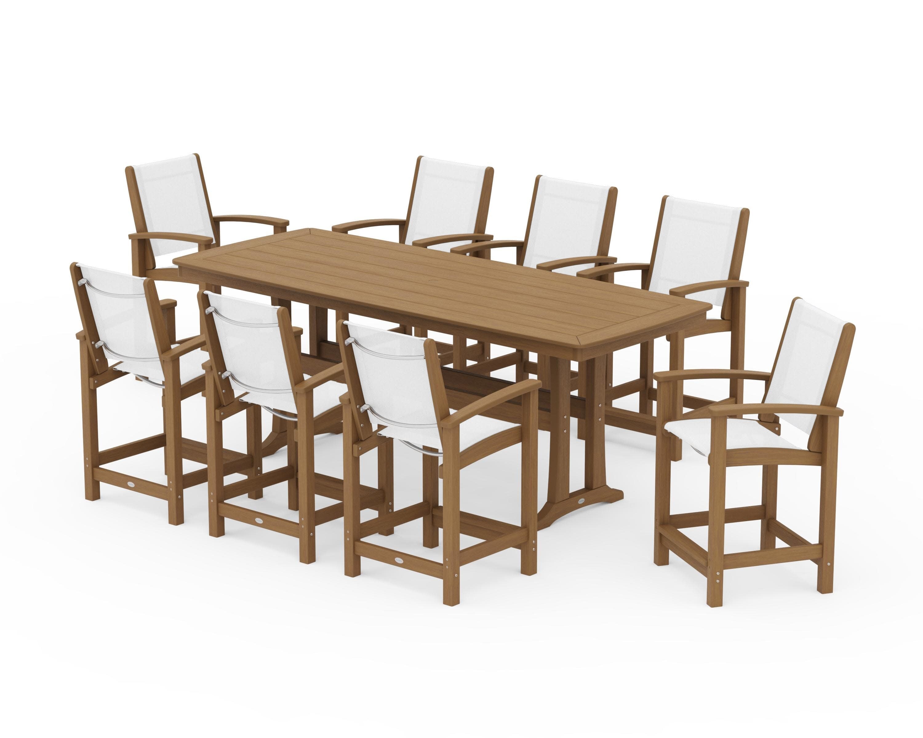 Coastal 9-Piece Counter Set with Trestle Legs in Natural / White Sling