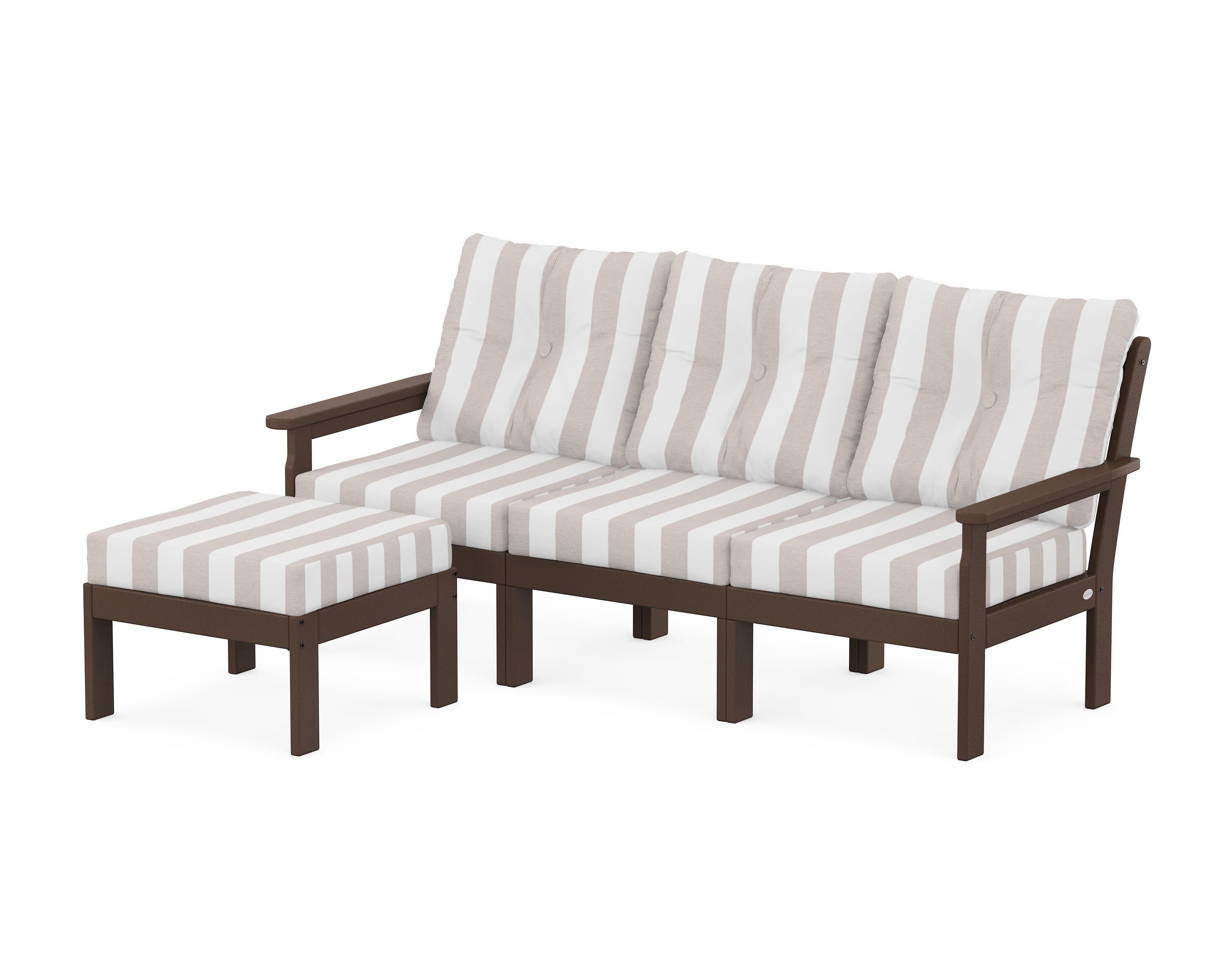 Vineyard 4-Piece Sectional with Ottoman in Mahogany / Cabana Stripe Dune Burlap