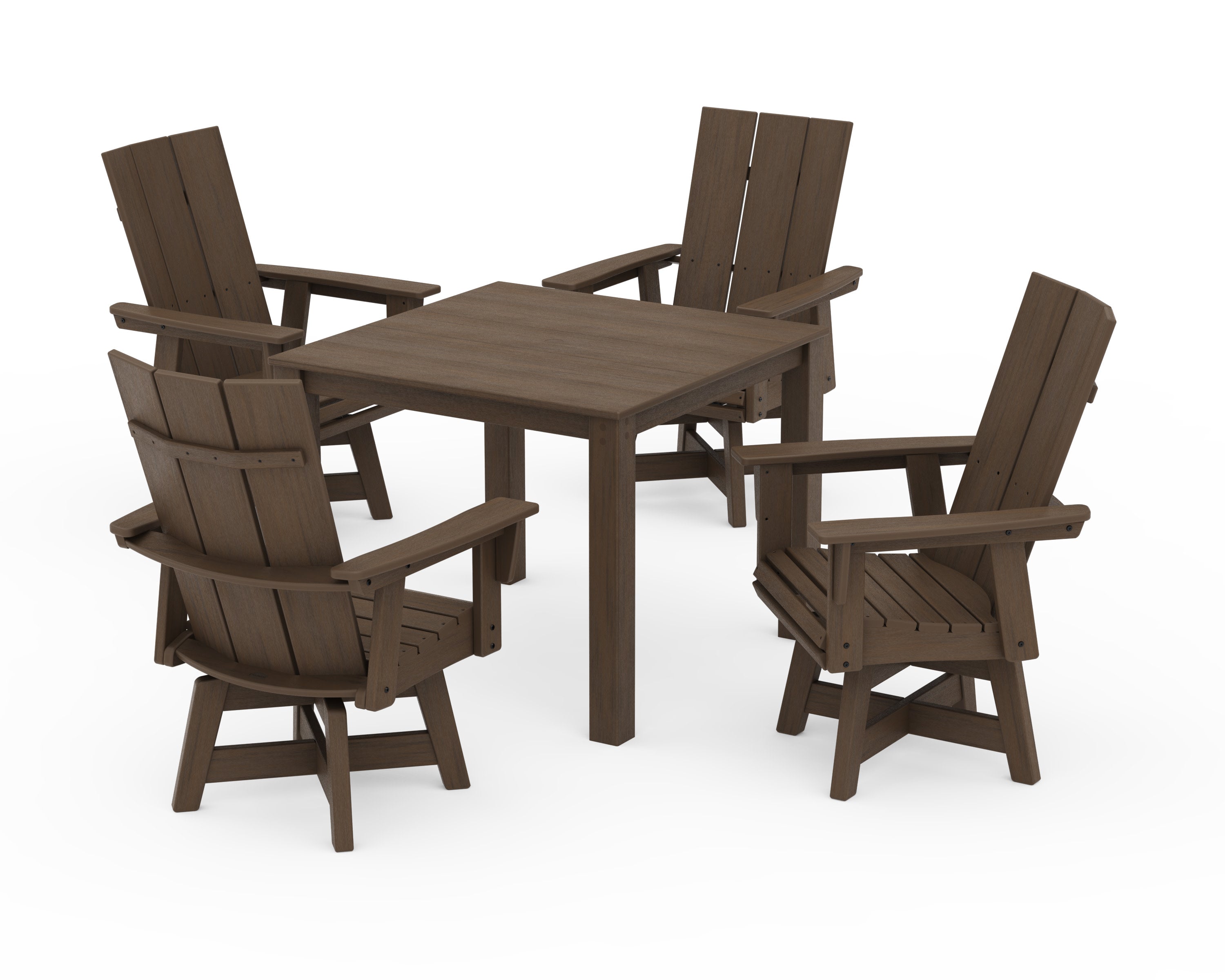 Modern Curveback Adirondack 5-Piece Parsons Swivel Dining Set in Kona
