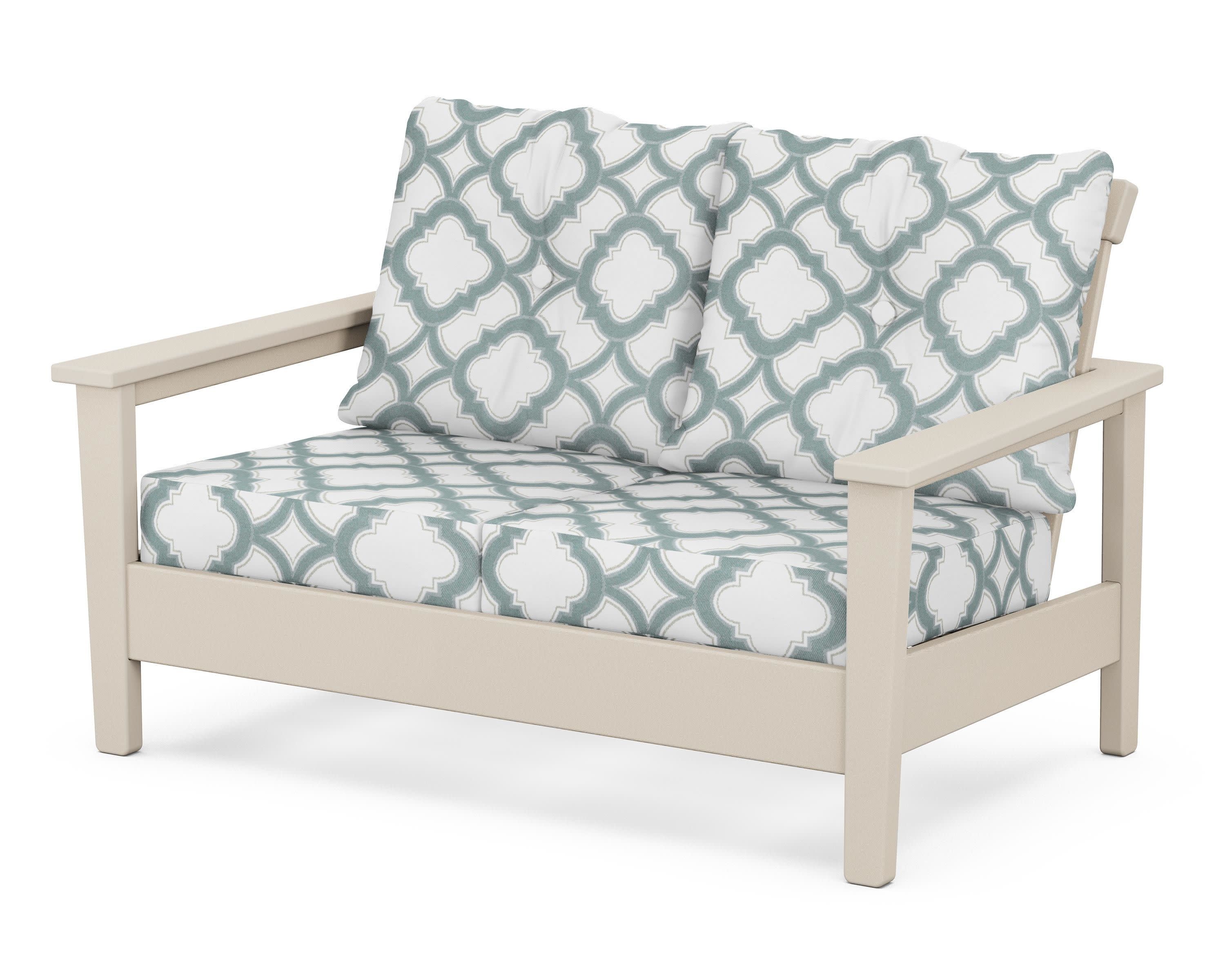 Prescott Deep Seating Loveseat in Sand / Trellis Glacier Spa