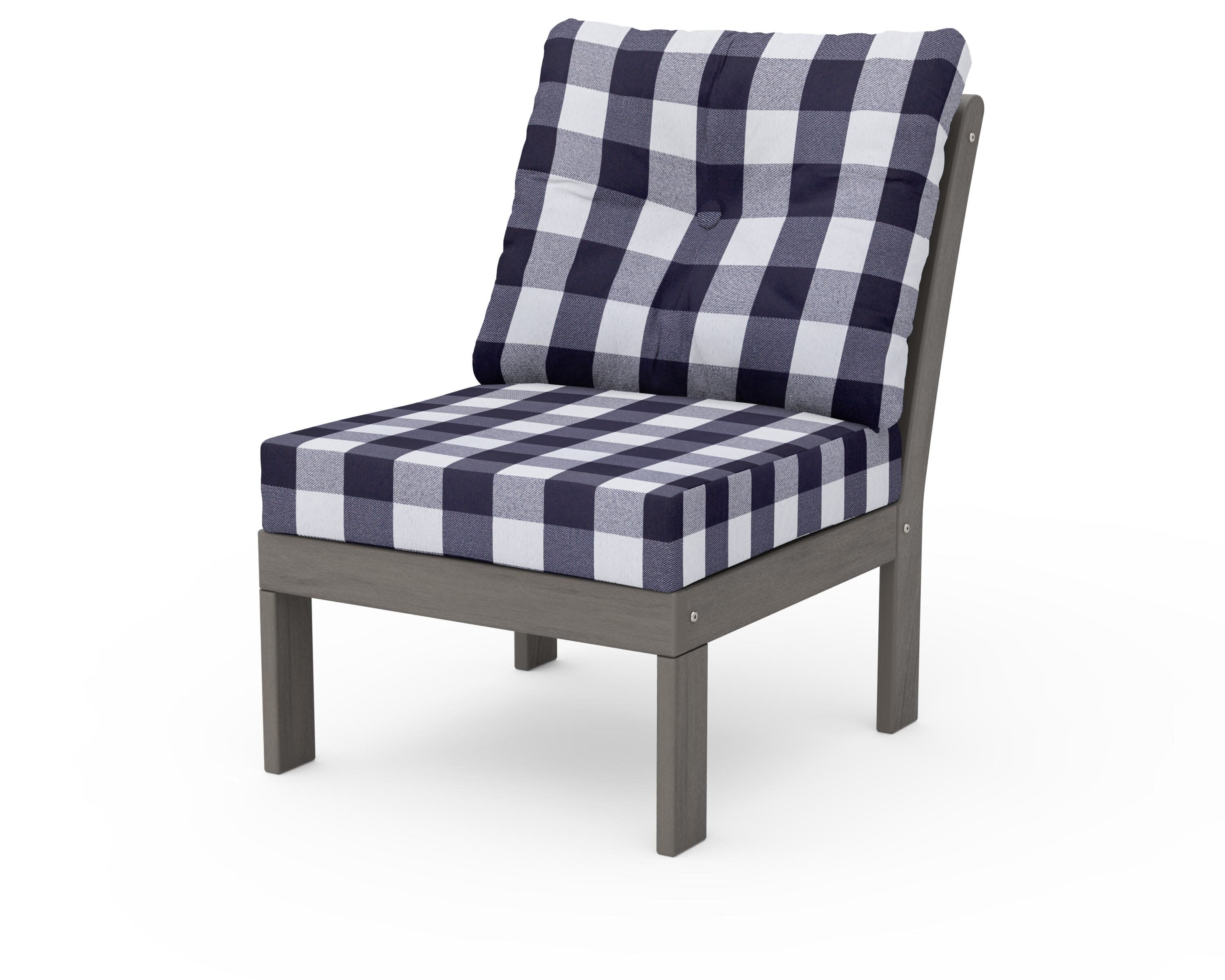 Vineyard Modular Armless Chair in Driftwood / Buffalo Plaid Navy