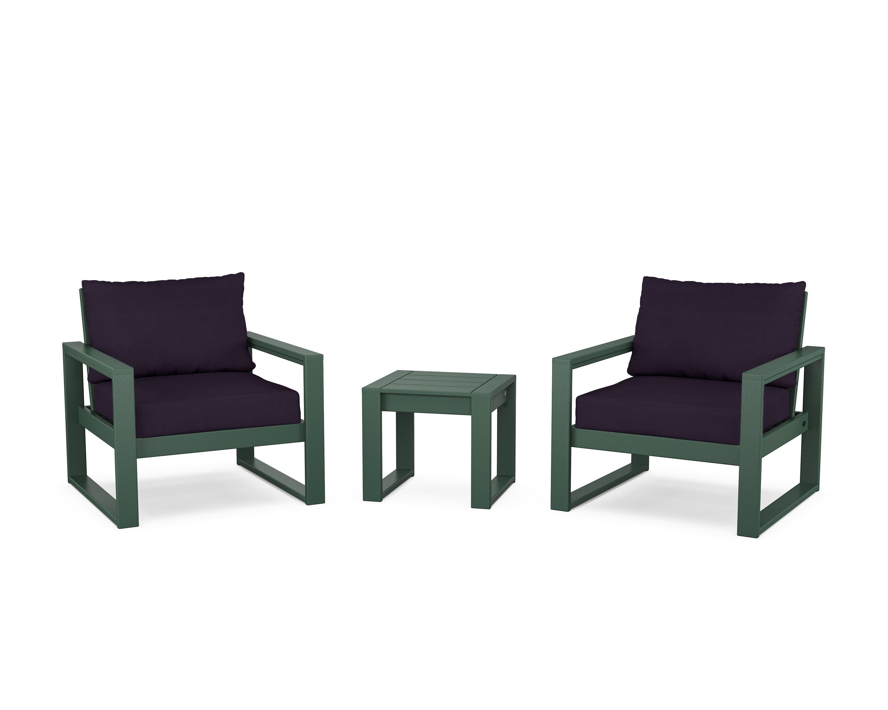 EDGE Sectional 3-Piece Deep Seating Set in Green / Navy Linen
