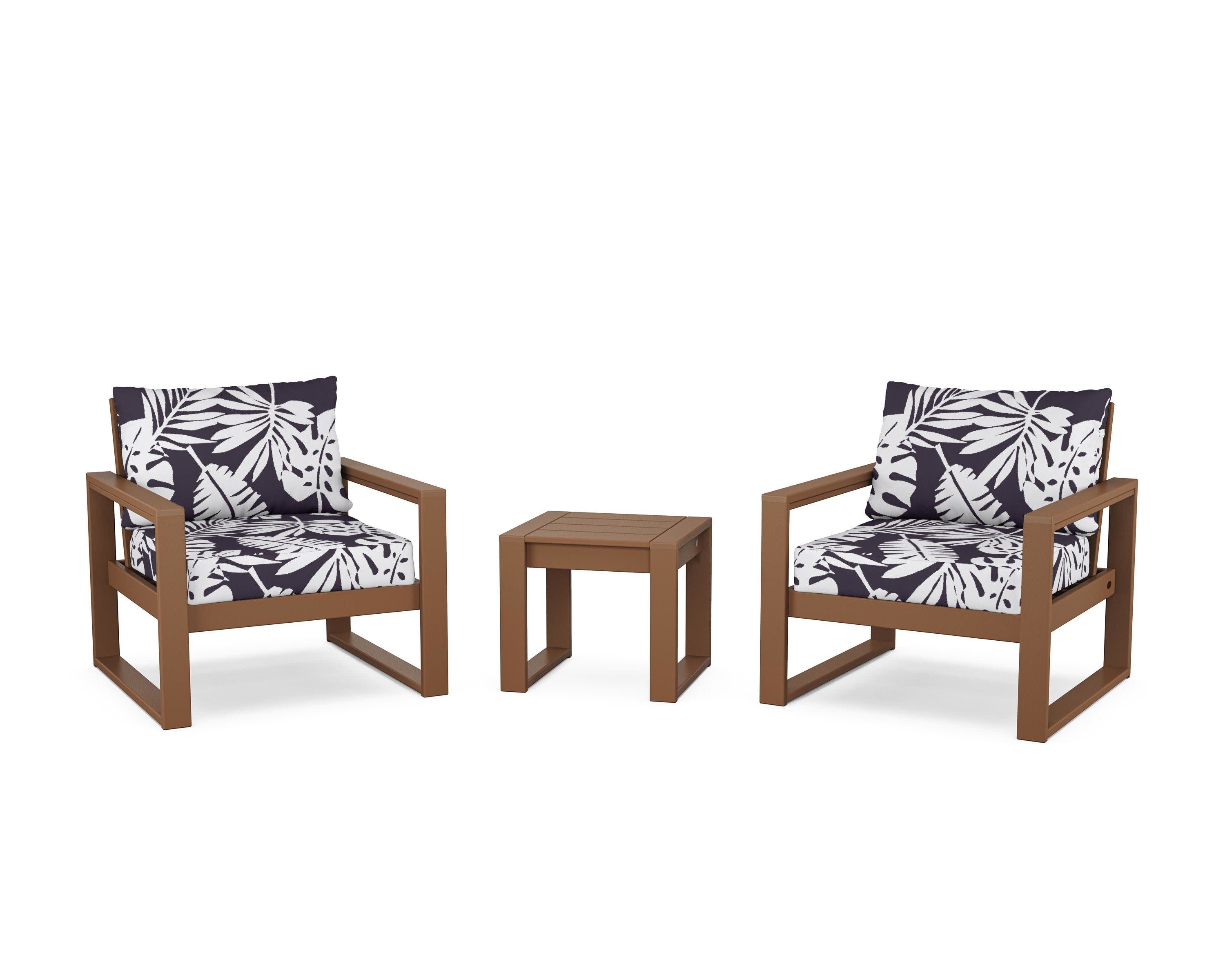EDGE Sectional 3-Piece Deep Seating Set in Teak / Leaf Navy