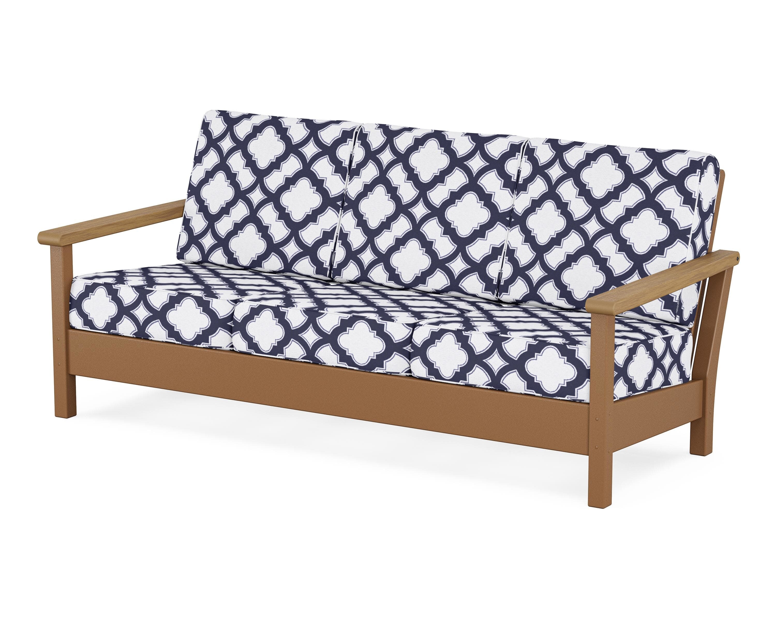 Harbour Deep Seating Sofa in Teak / Natural / Trellis Navy