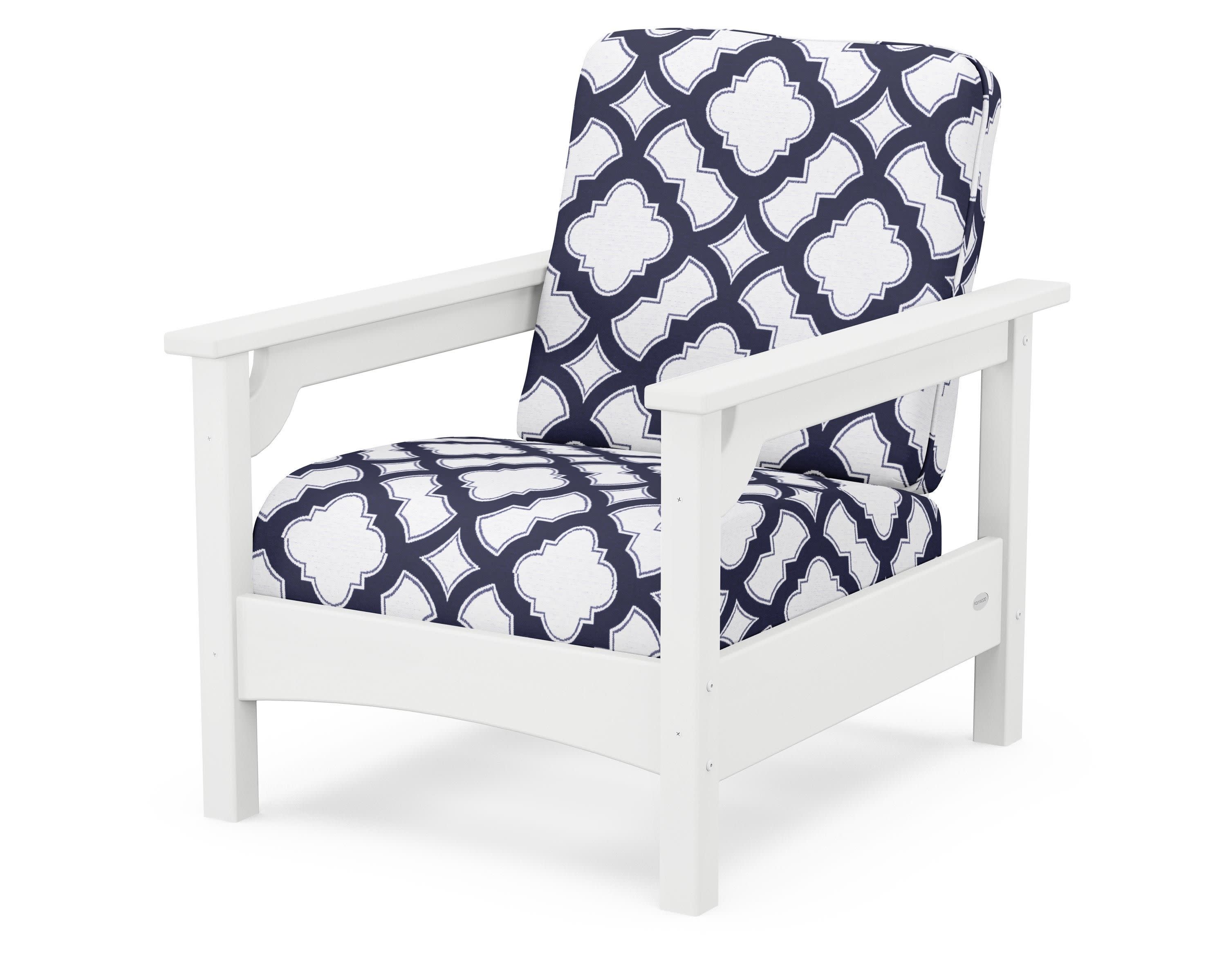 Club Chair in White / Trellis Navy