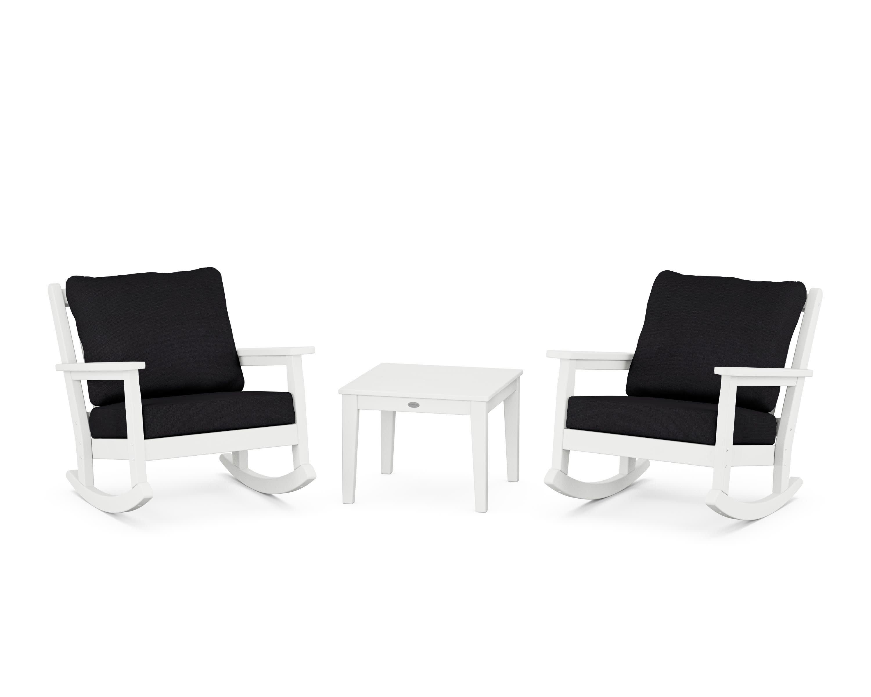 Chippendale 3-Piece Deep Seating Rocker Set in White / Midnight Linen