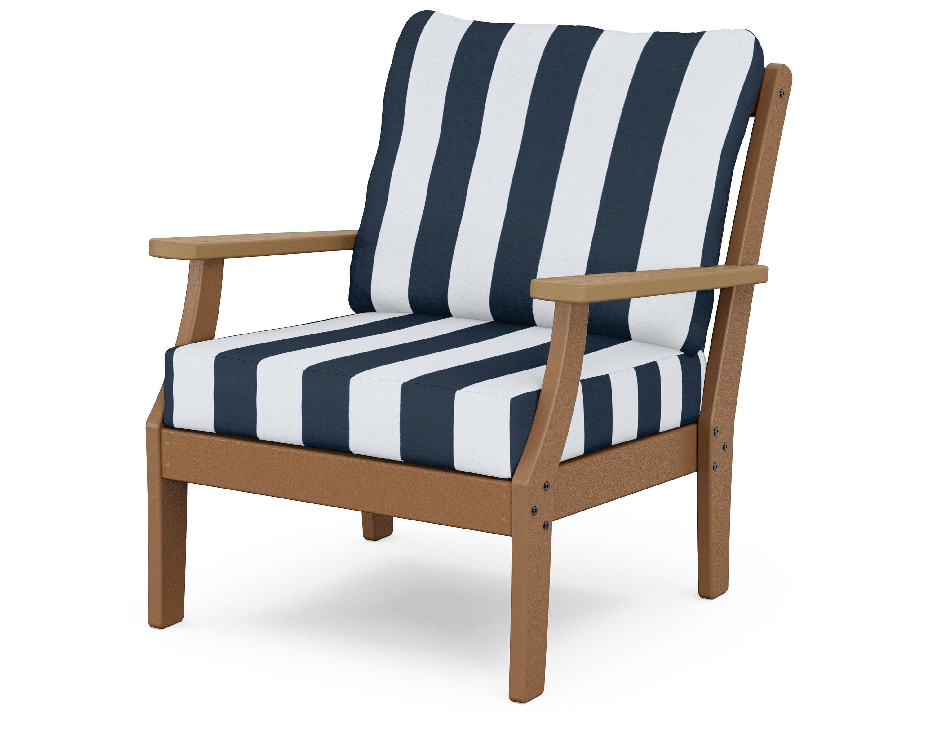 Braxton Deep Seating Chair in Teak / Natural / Cabana Stripe Marine Indigo