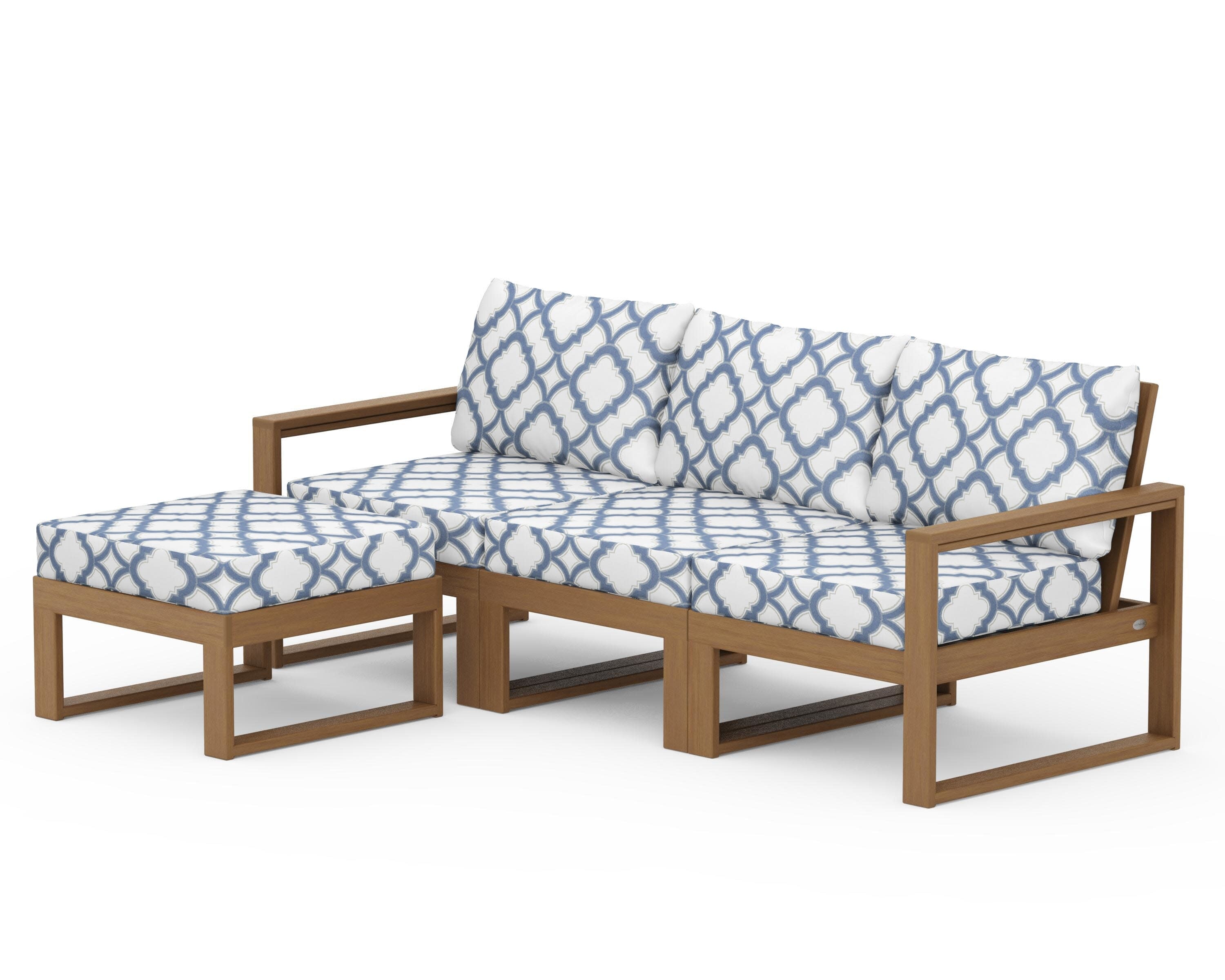 EDGE 4-Piece Modular Deep Seating Set with Ottoman in Natural / Trellis Sky Blue