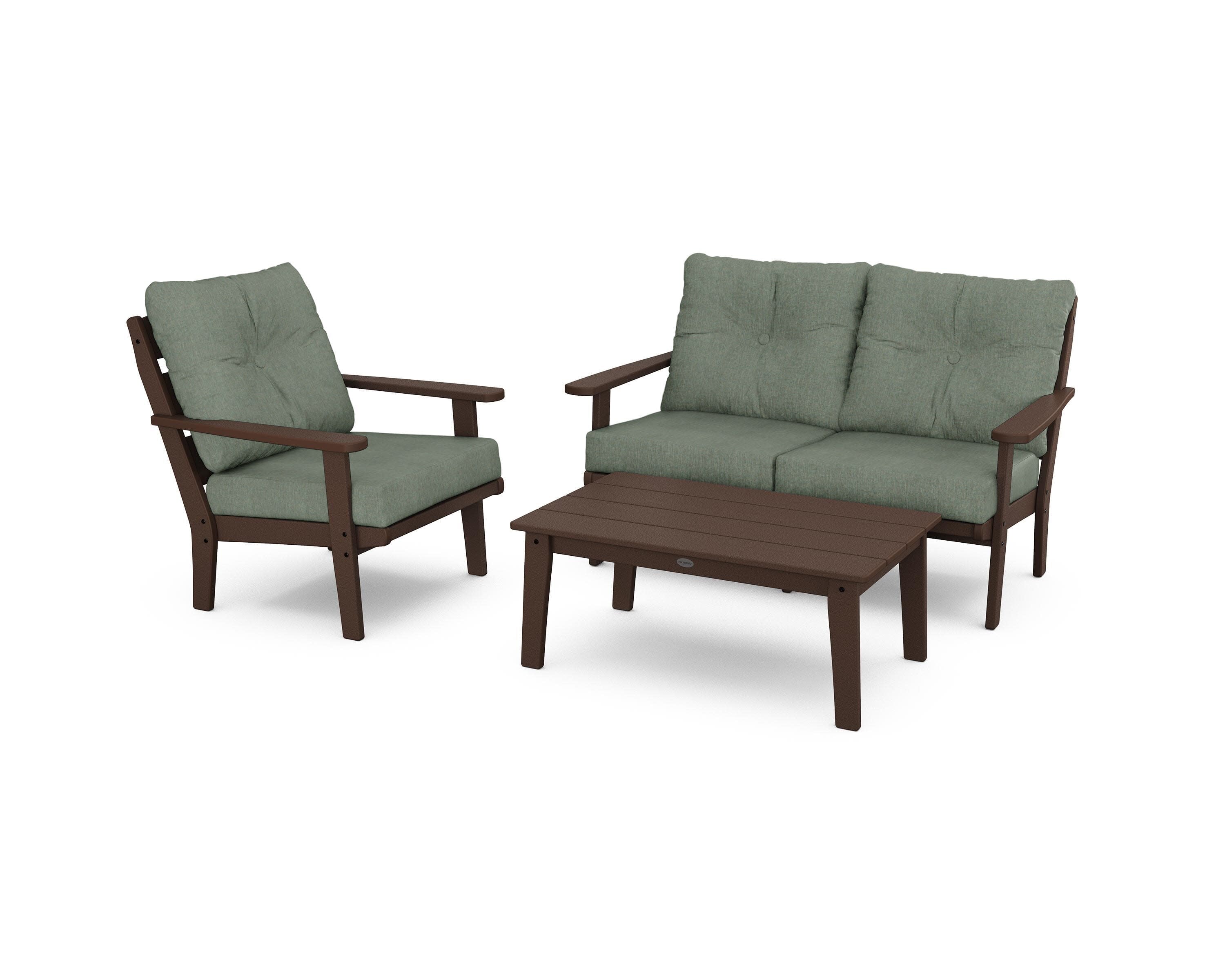 Lakeside 3-Piece Deep Seating Set in Mahogany / Cast Sage