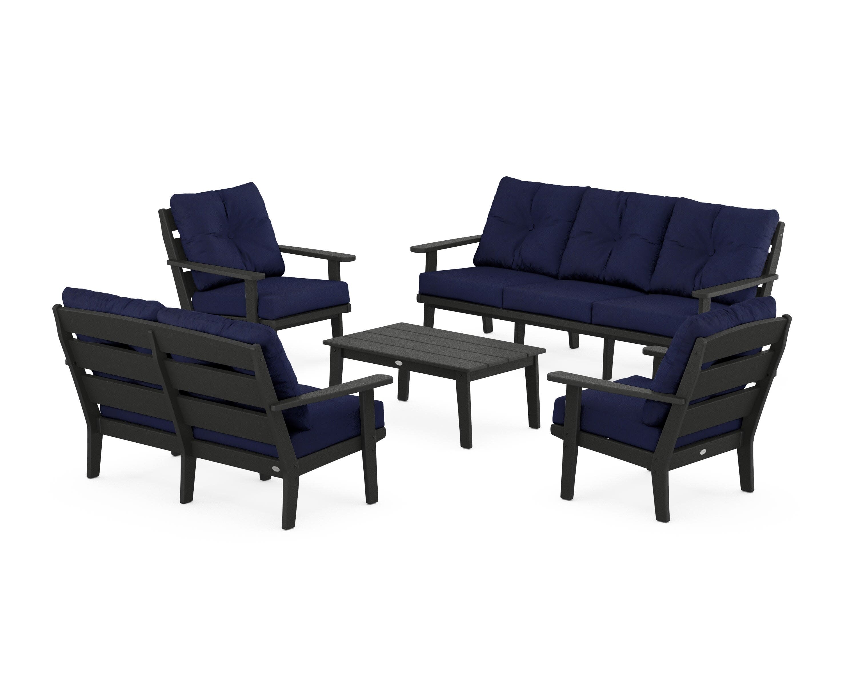Lakeside 5-Piece Lounge Sofa Set in Black / Navy