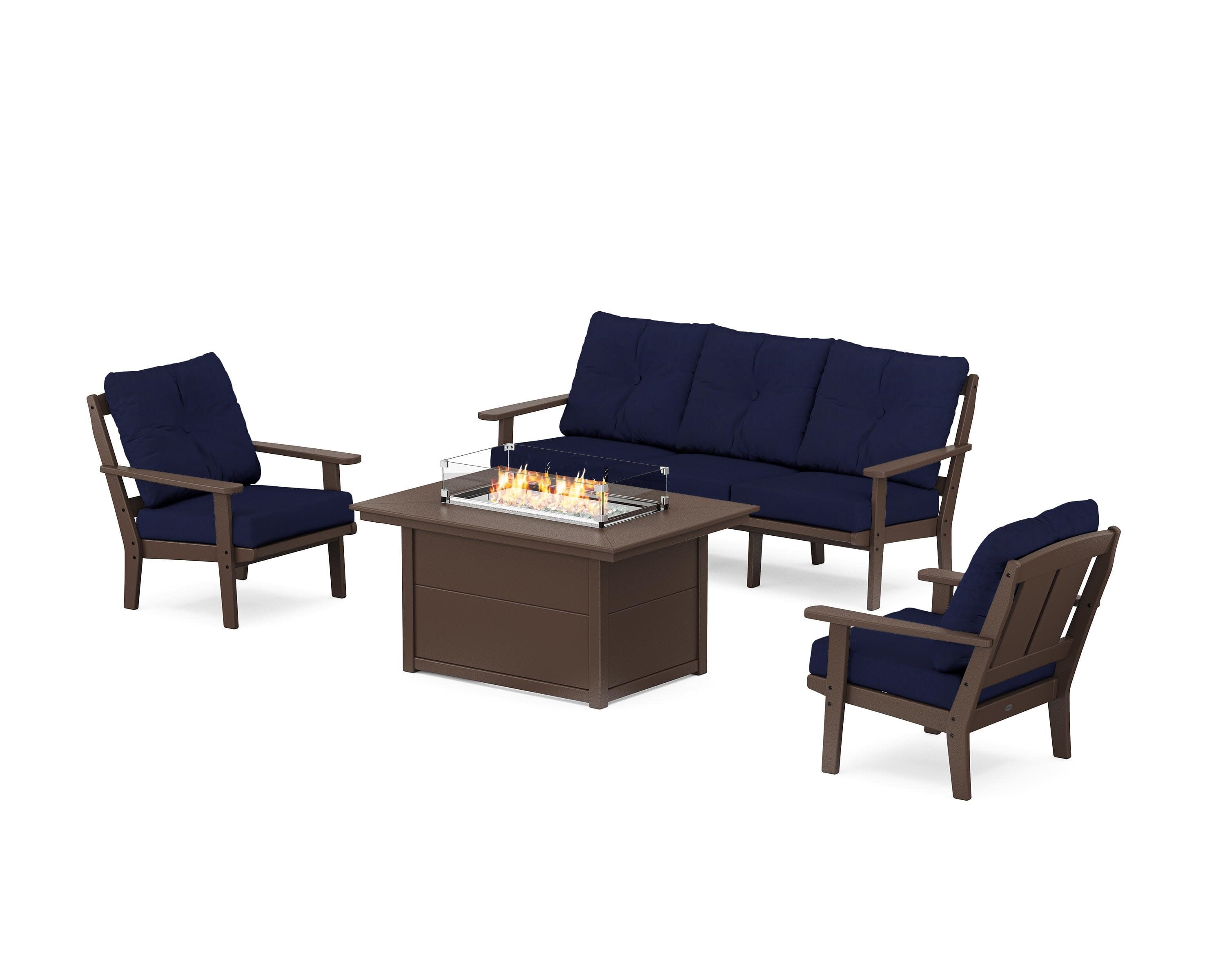 Mission Deep Seating Fire Pit Table Set in Mahogany / Navy