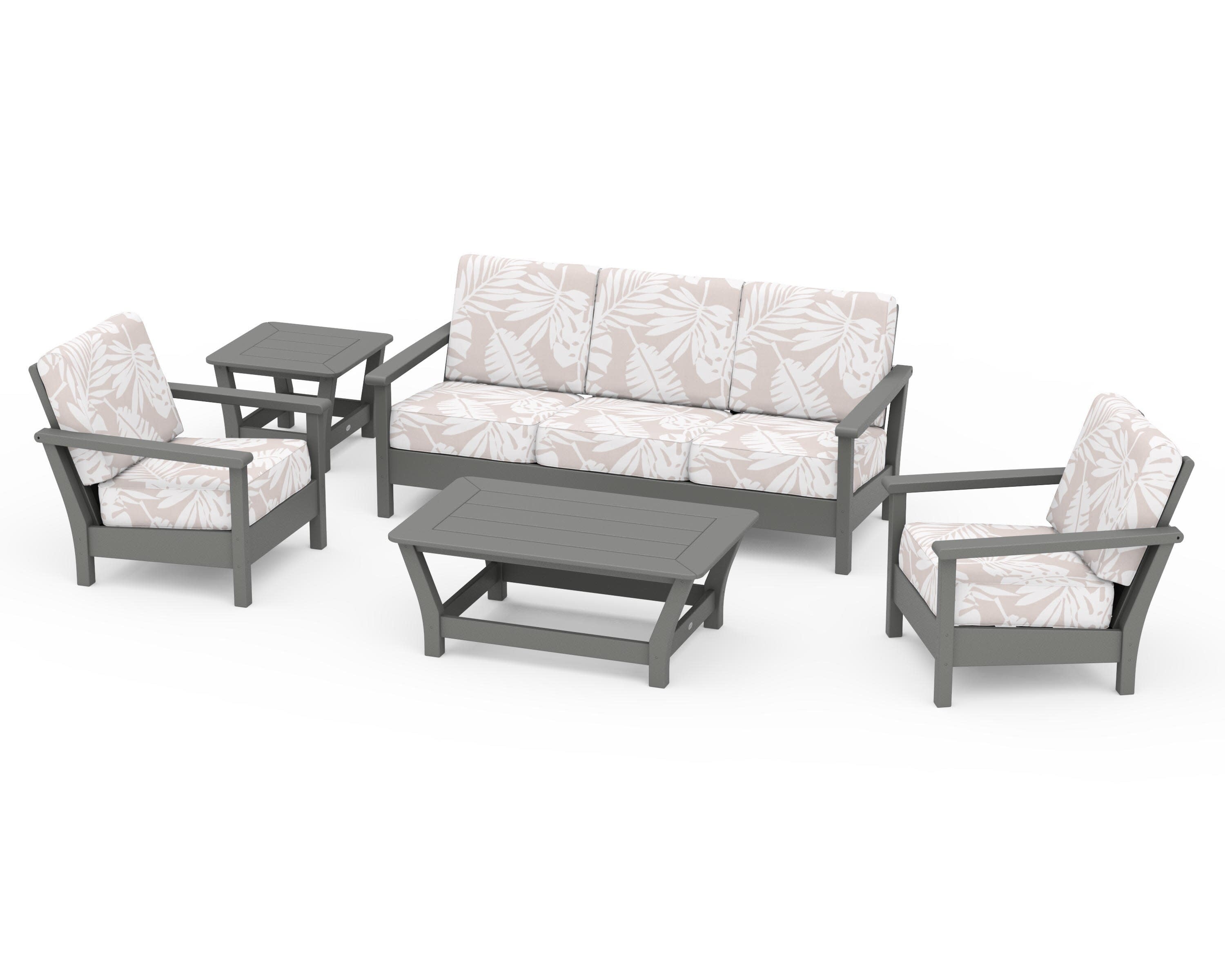 Harbour 5-Piece Deep Seating Set in Slate Grey / Leaf Dune Burlap