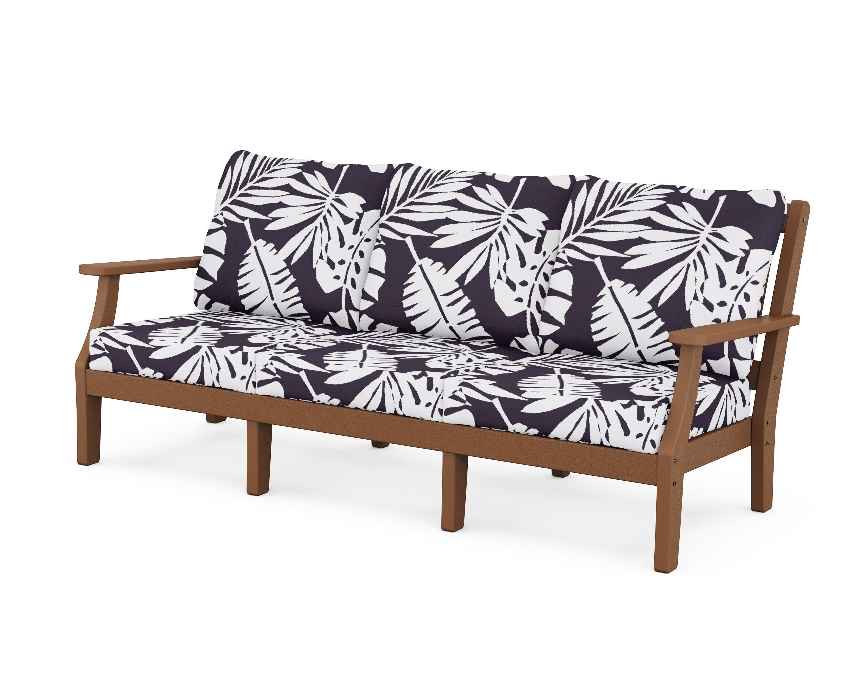 Chinoiserie Deep Seating Sofa in Teak / Leaf Navy