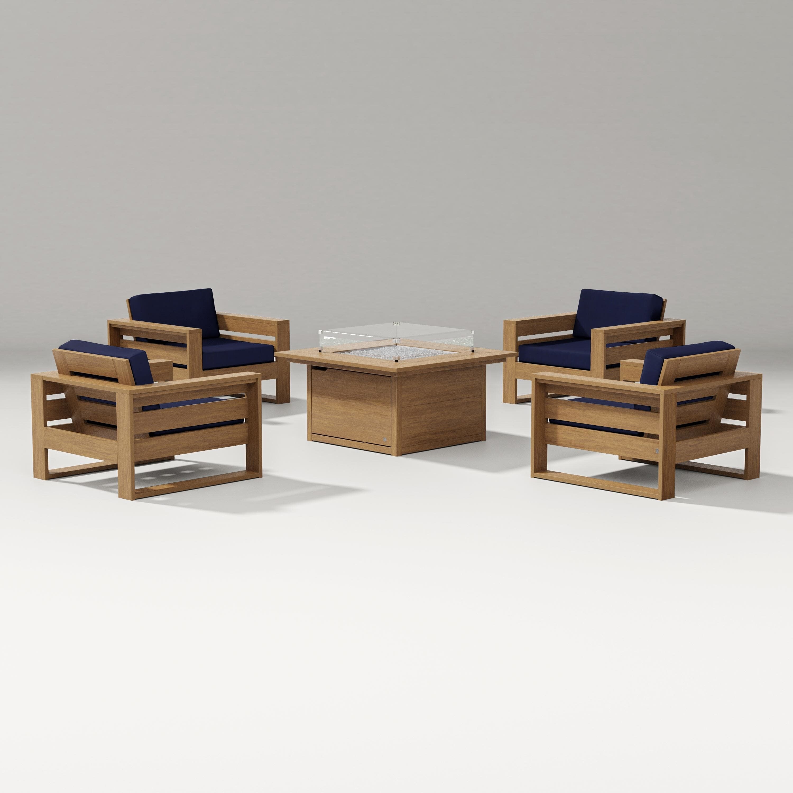 Latitude 5-Piece Lounge Fire Table Set in Natural / Navy