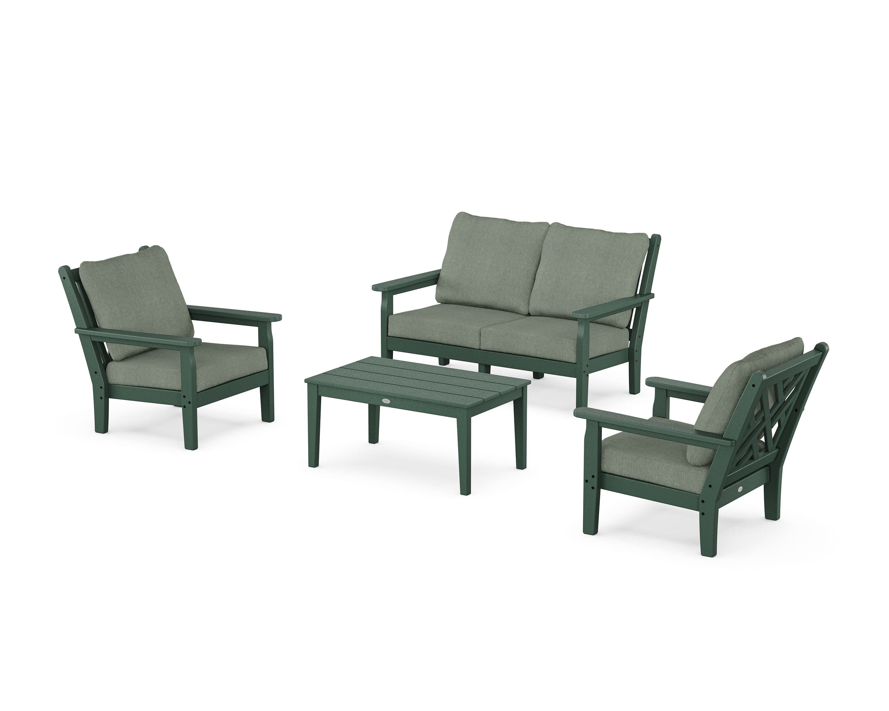 Chippendale 4-Piece Deep Seating Set with Loveseat in Green / Cast Sage