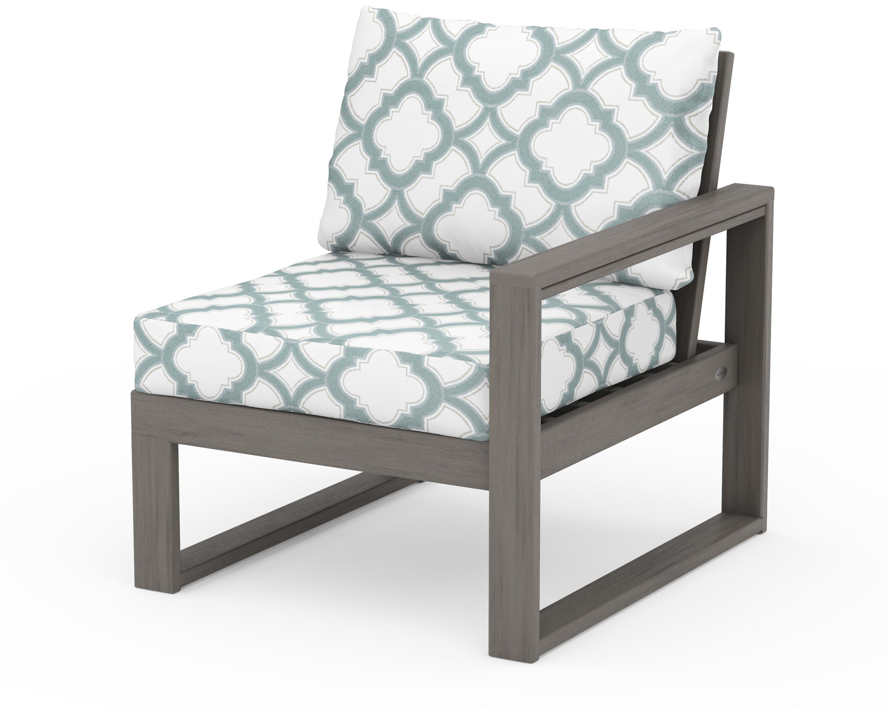 EDGE Modular Right Arm Chair in Driftwood / Trellis Glacier Spa