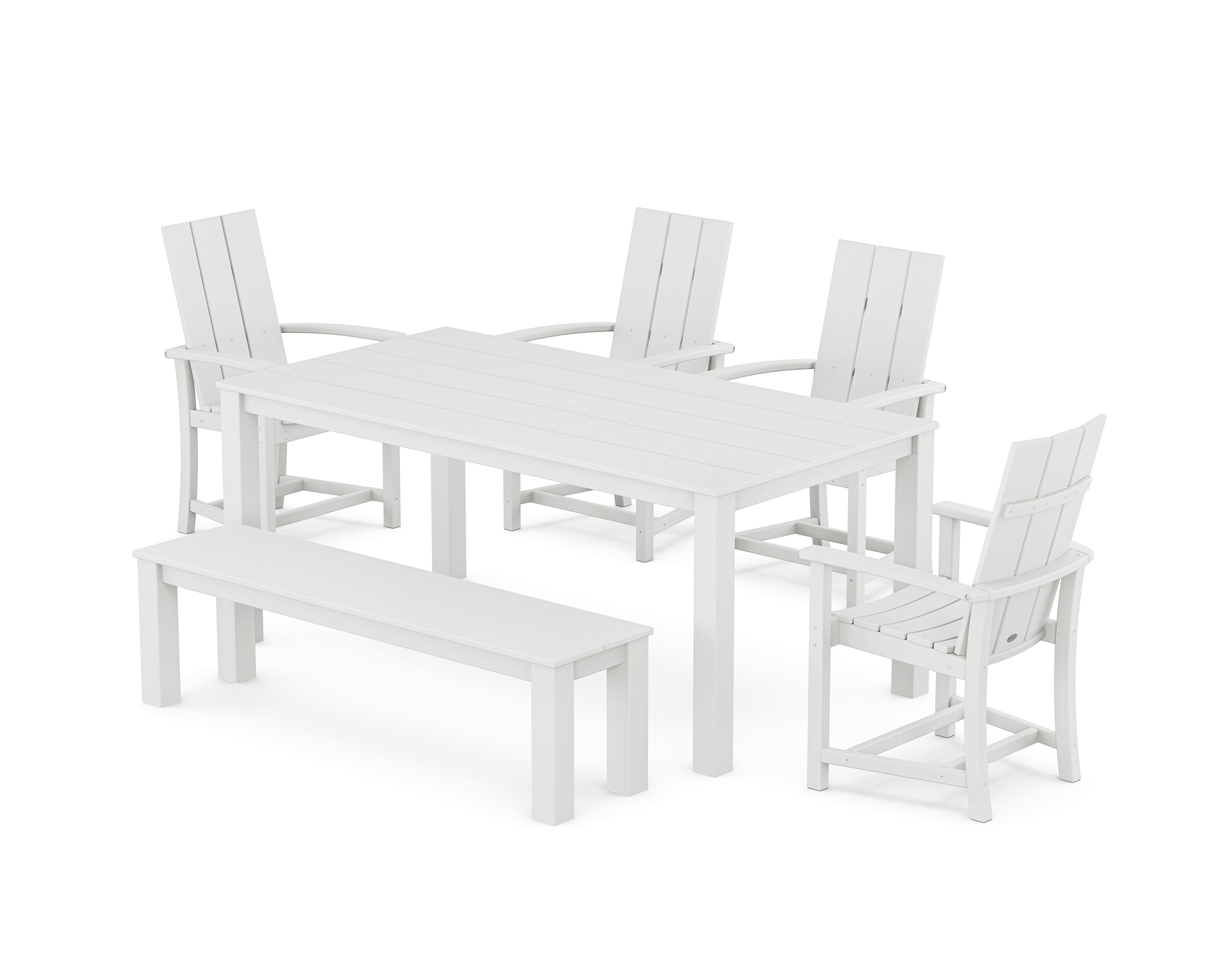 Modern Adirondack 6-Piece Parsons Dining Set with Bench in White