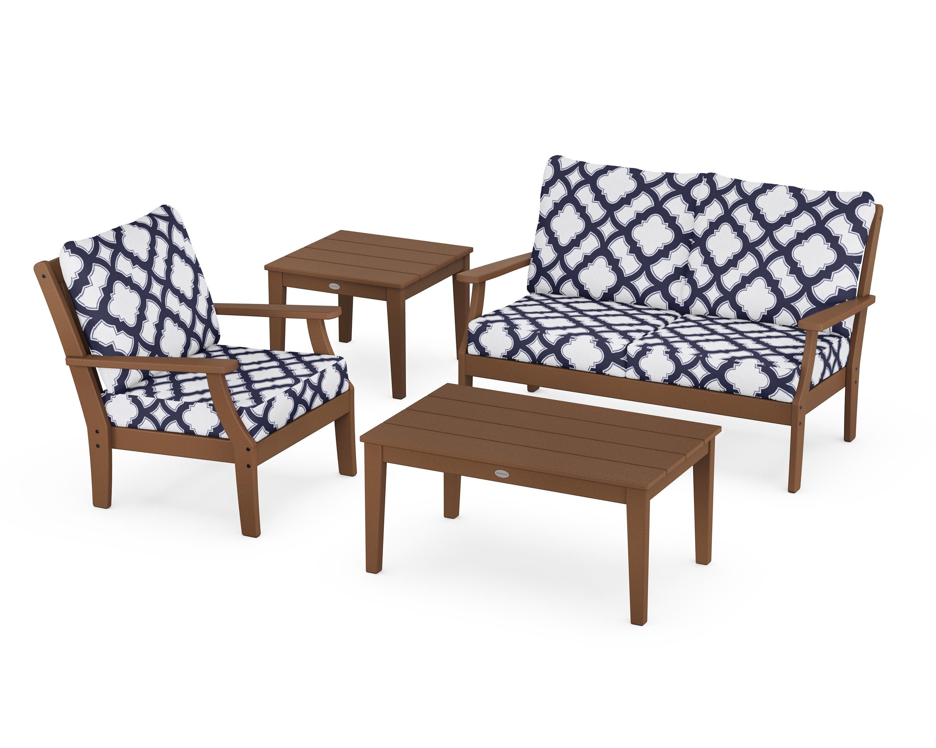 Braxton 4-Piece Deep Seating Set in Teak / Trellis Navy