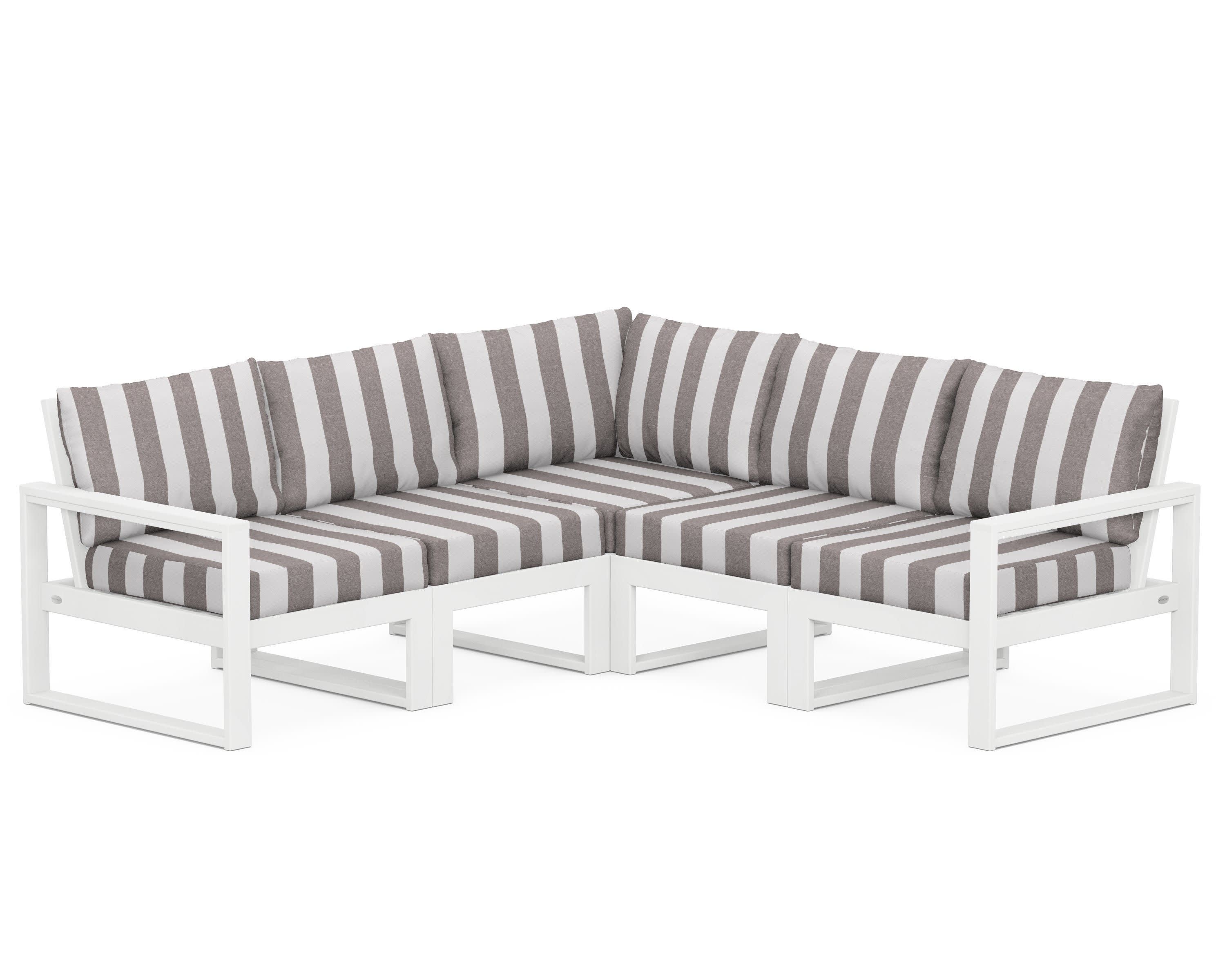 EDGE 5-Piece Modular Deep Seating Set in White / Cabana Stripe Grey Mist