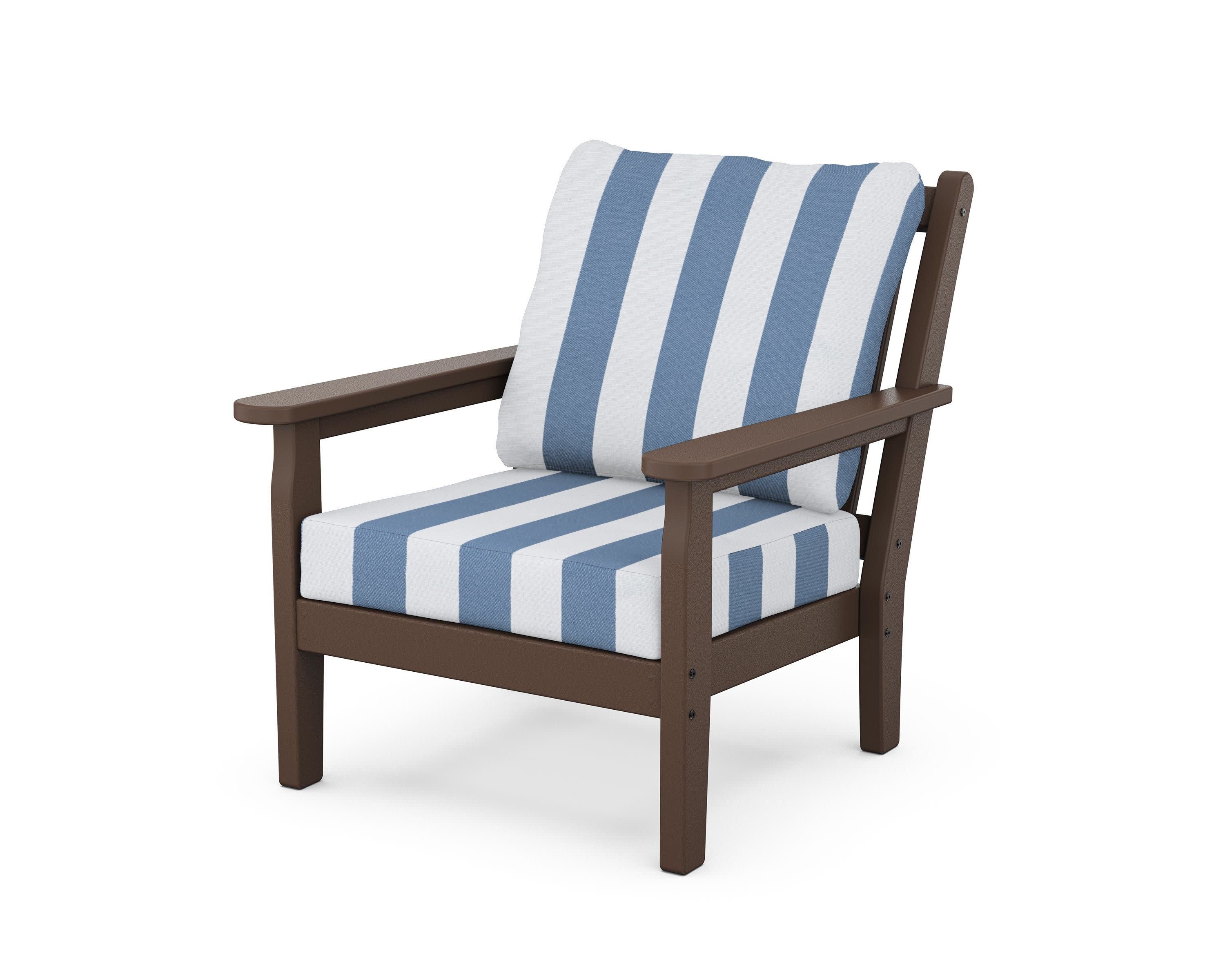 Chippendale Deep Seating Chair in Mahogany / Cabana Stripe Sky Blue