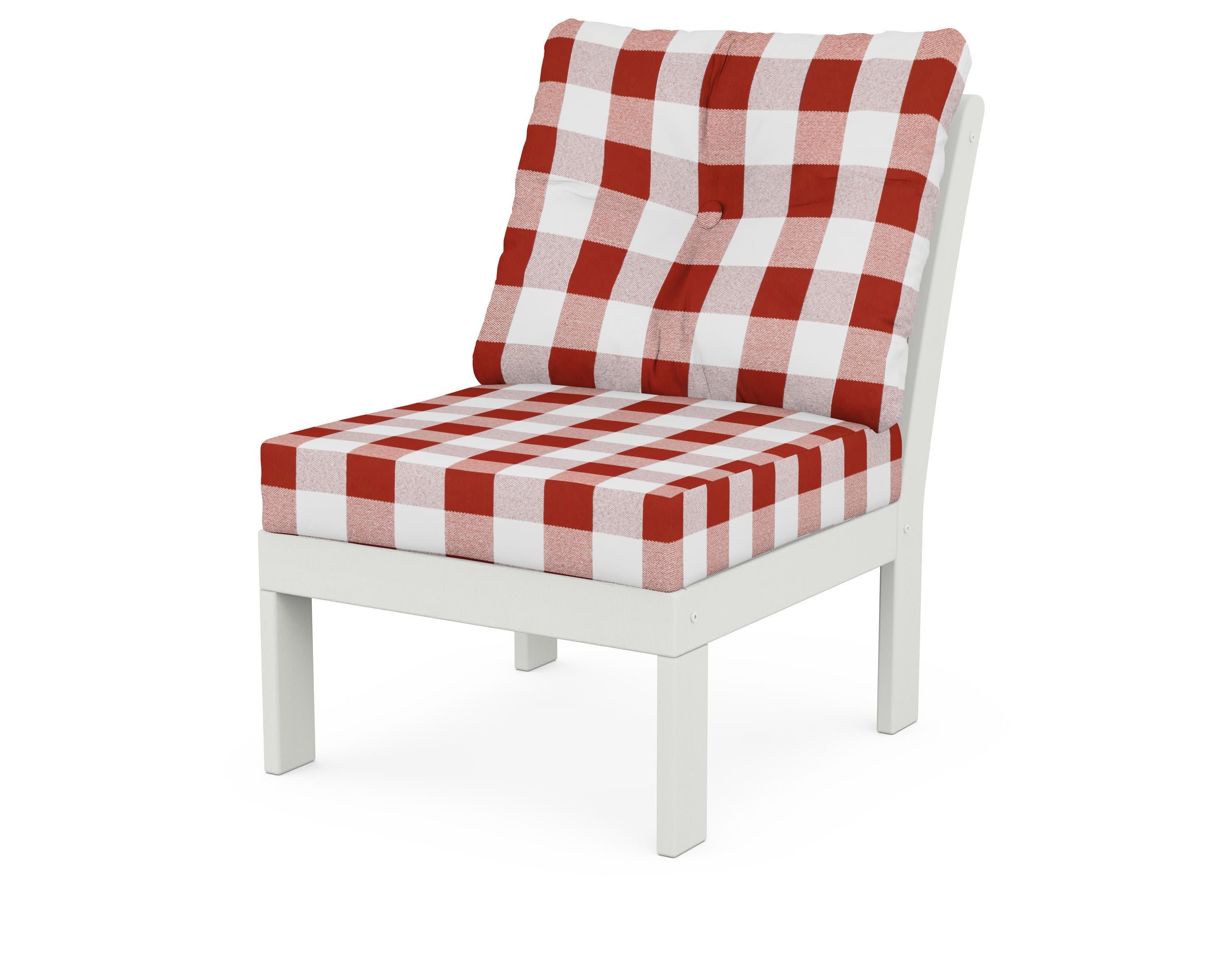 Vineyard Modular Armless Chair in Vintage White / Buffalo Plaid Crimson