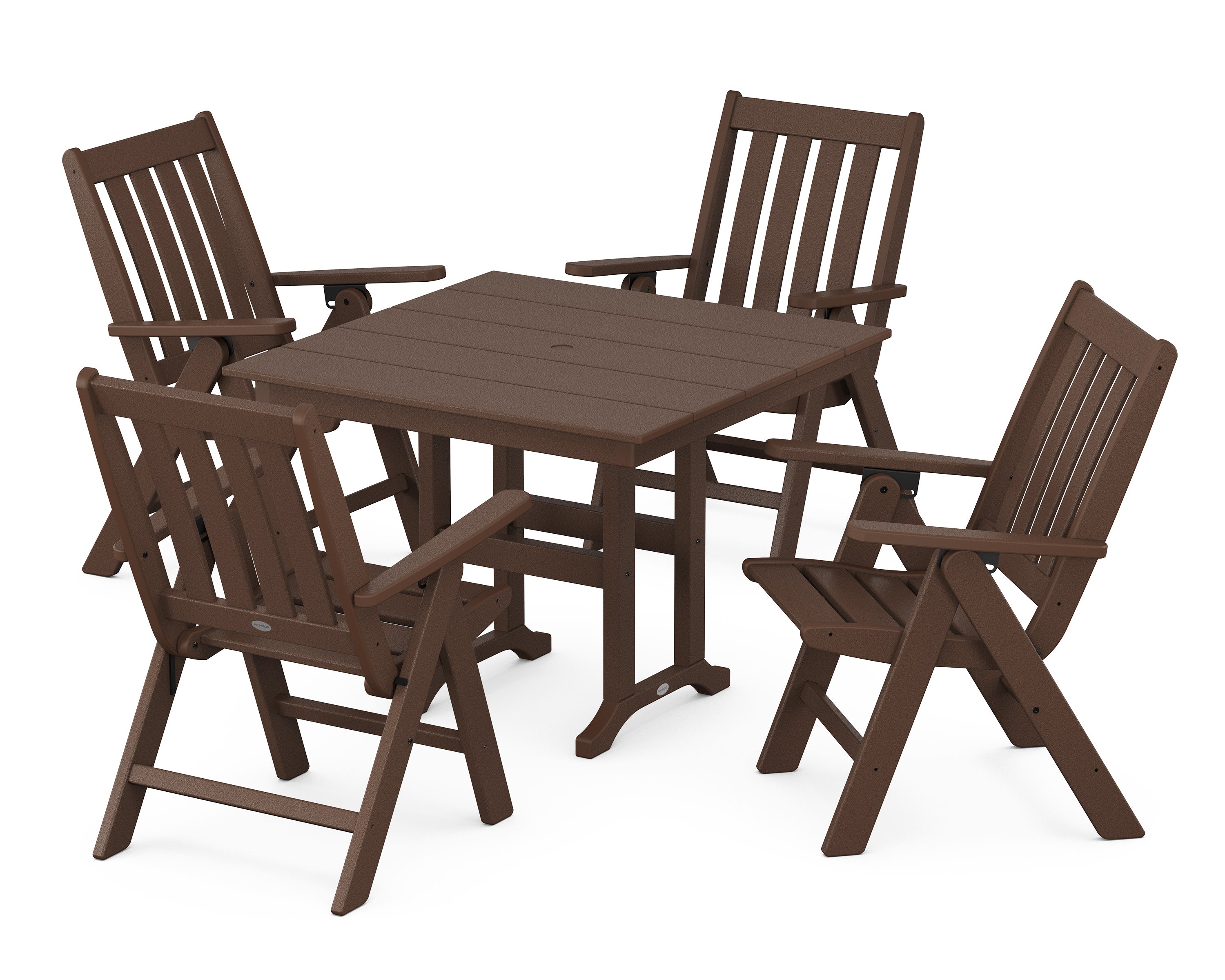 Vineyard Folding Chair 5-Piece Farmhouse Dining Set in Mahogany