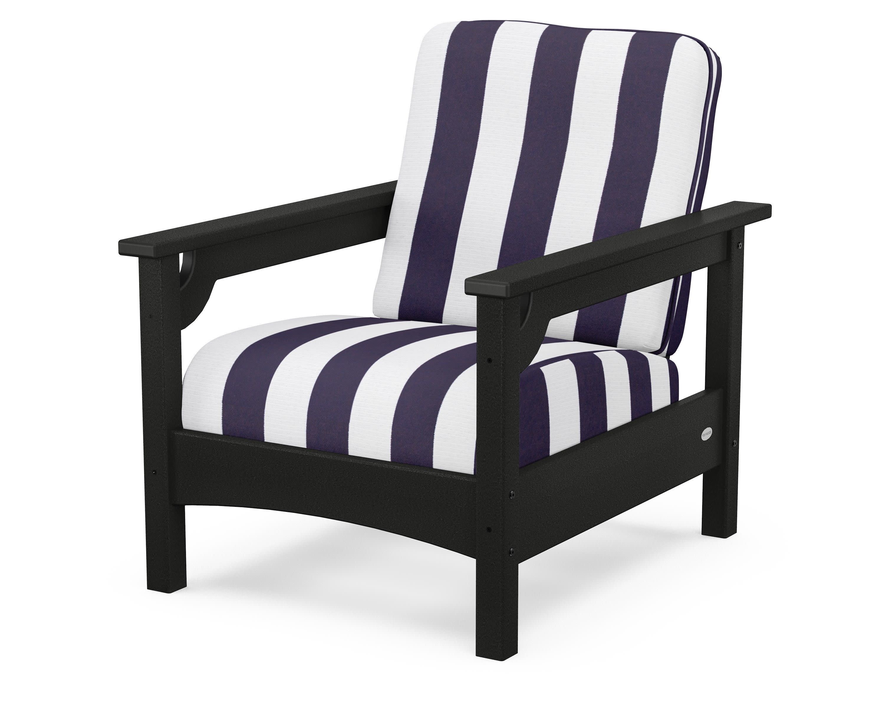 Club Chair in Black / Cabana Stripe Navy