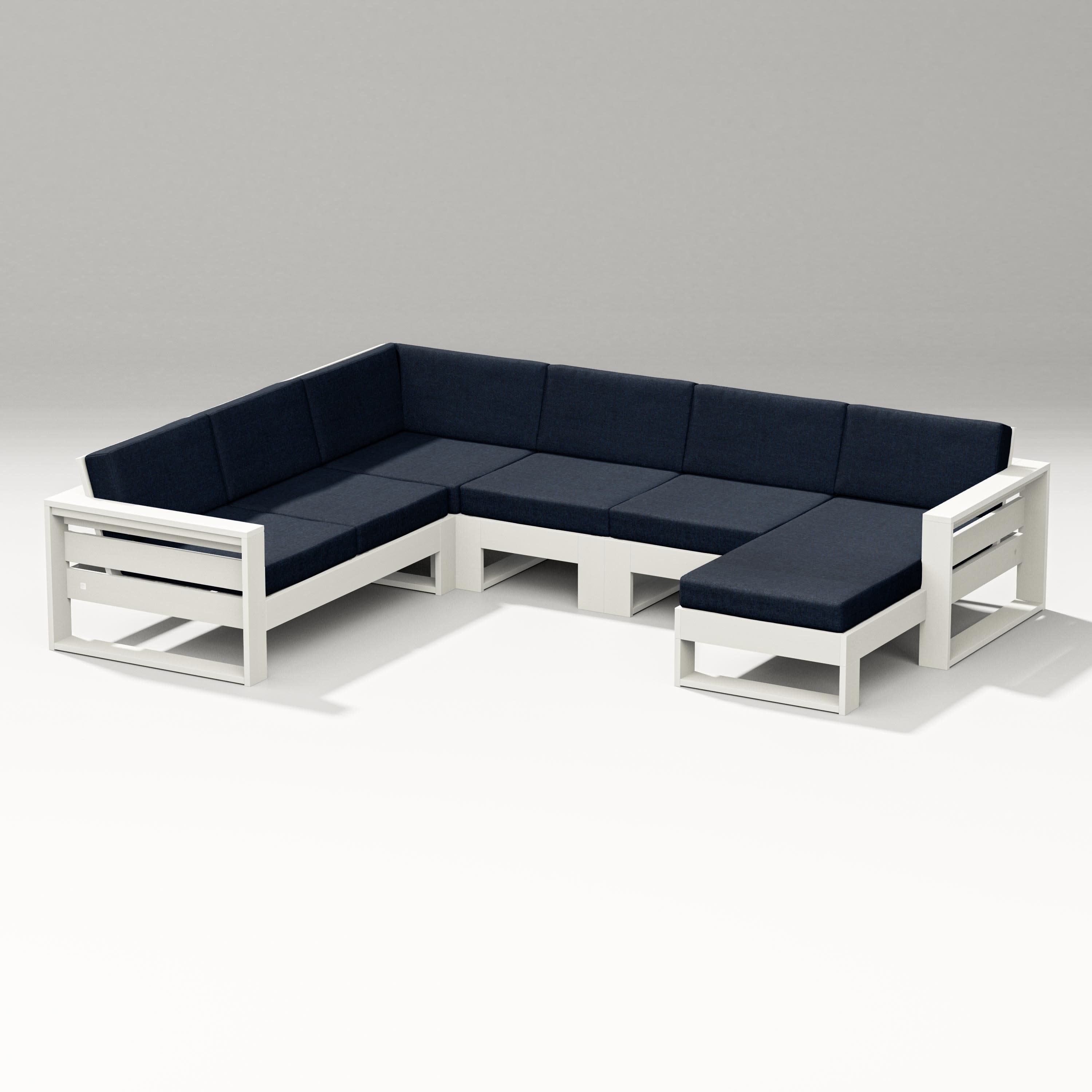 Latitude Corner Sectional with Right Chaise in Vintage White / Marine Indigo