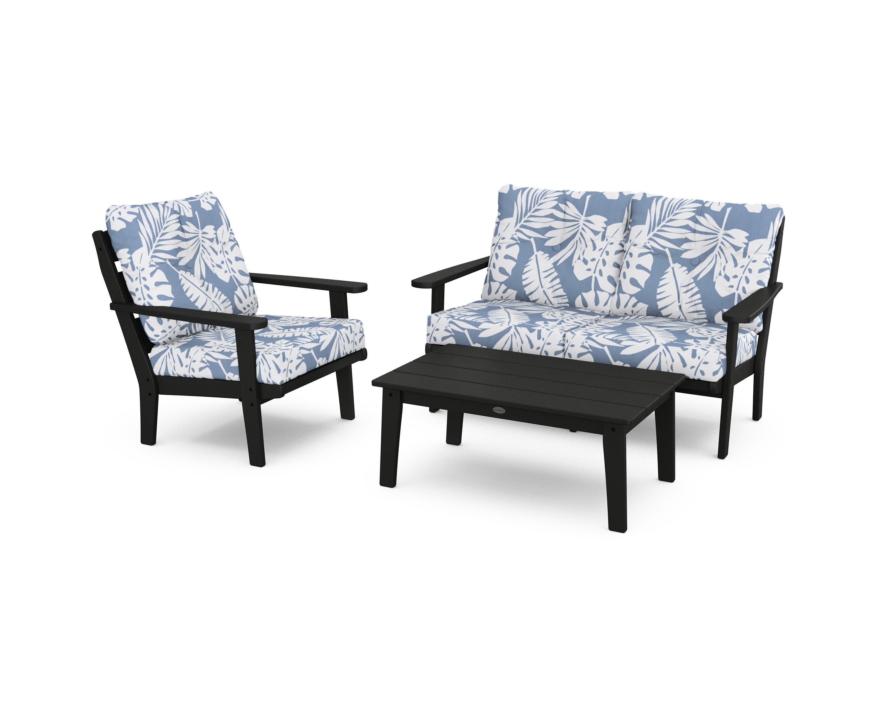 Lakeside 3-Piece Deep Seating Set in Black / Leaf Sky Blue