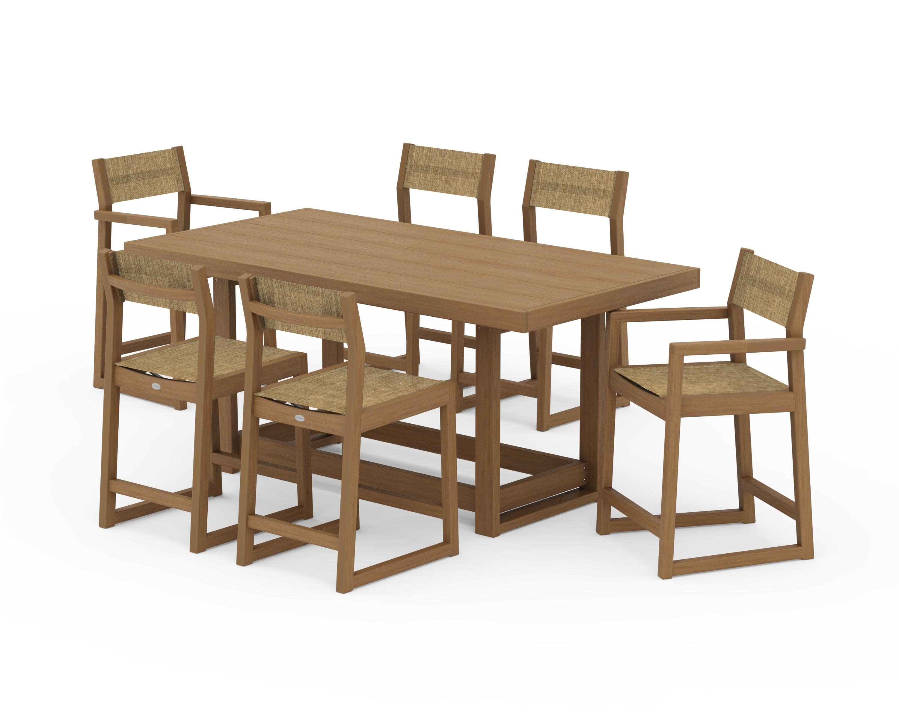 EDGE Sling 7-Piece Counter Table Set in Natural / Burlap Sling