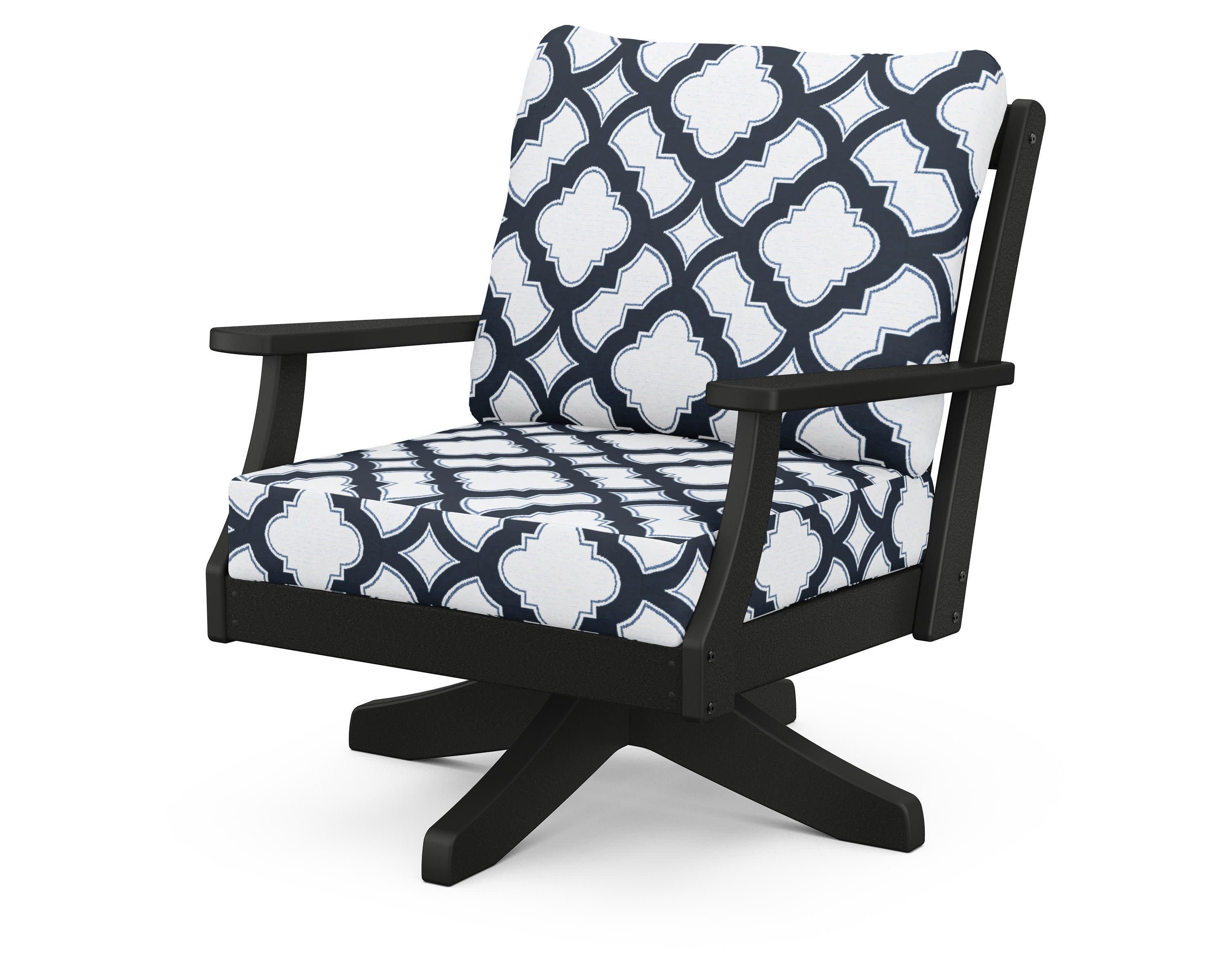 Braxton Deep Seating Swivel Chair in Black / Trellis Marine Indigo