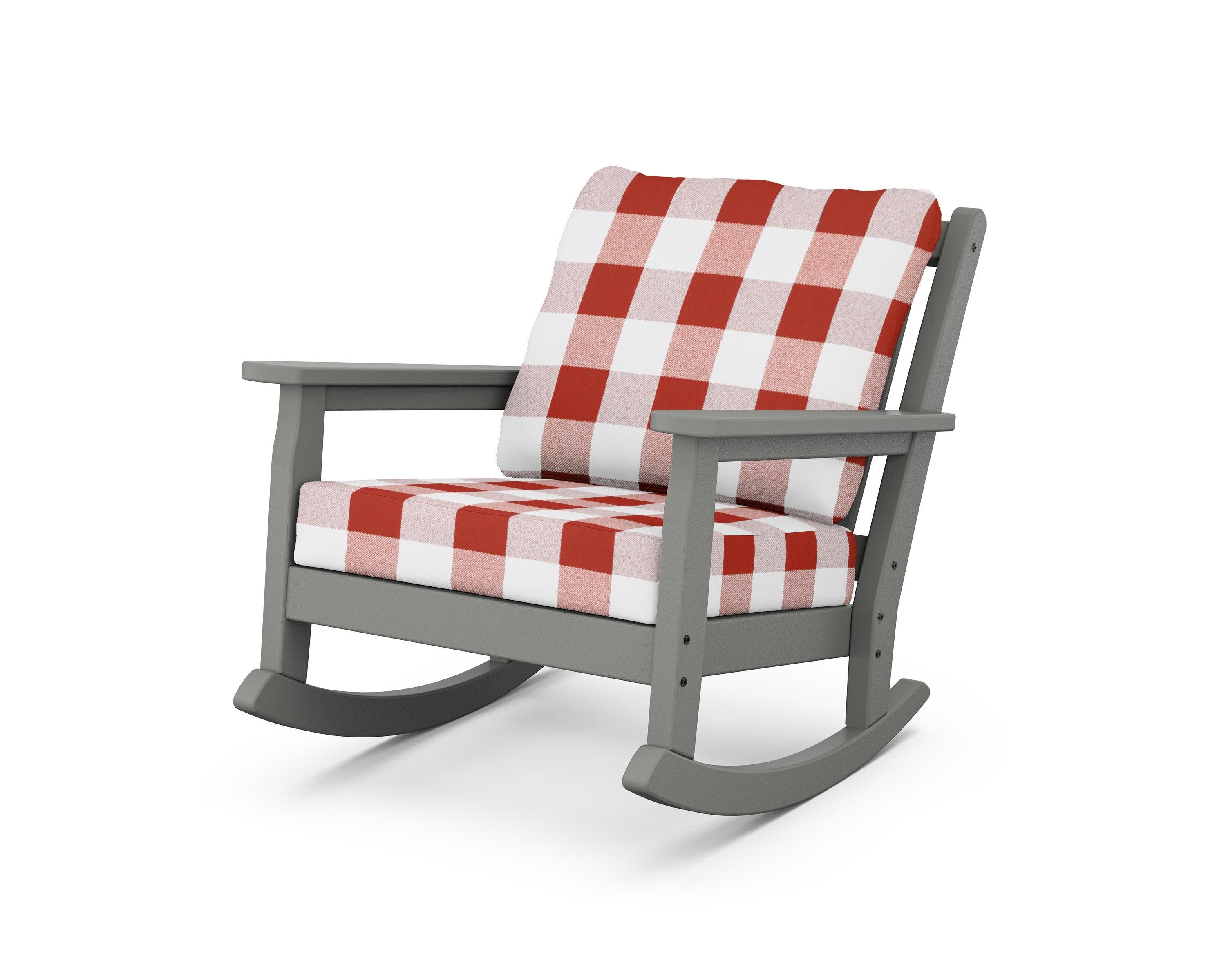 Chippendale Deep Seating Rocking Chair in Slate Grey / Buffalo Plaid Crimson
