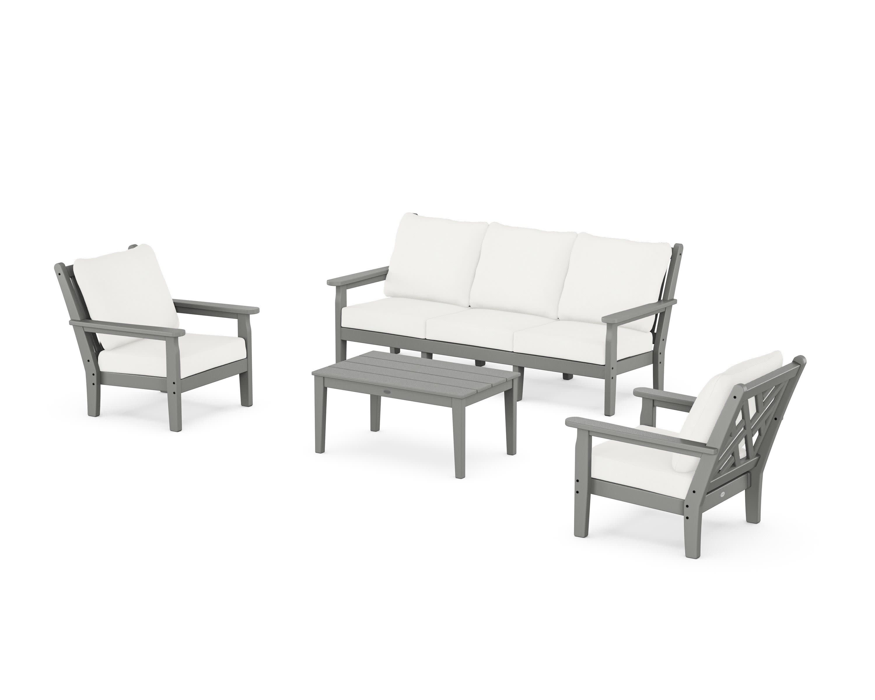 Chippendale 4-Piece Deep Seating Set with Sofa in Slate Grey / Natural Linen
