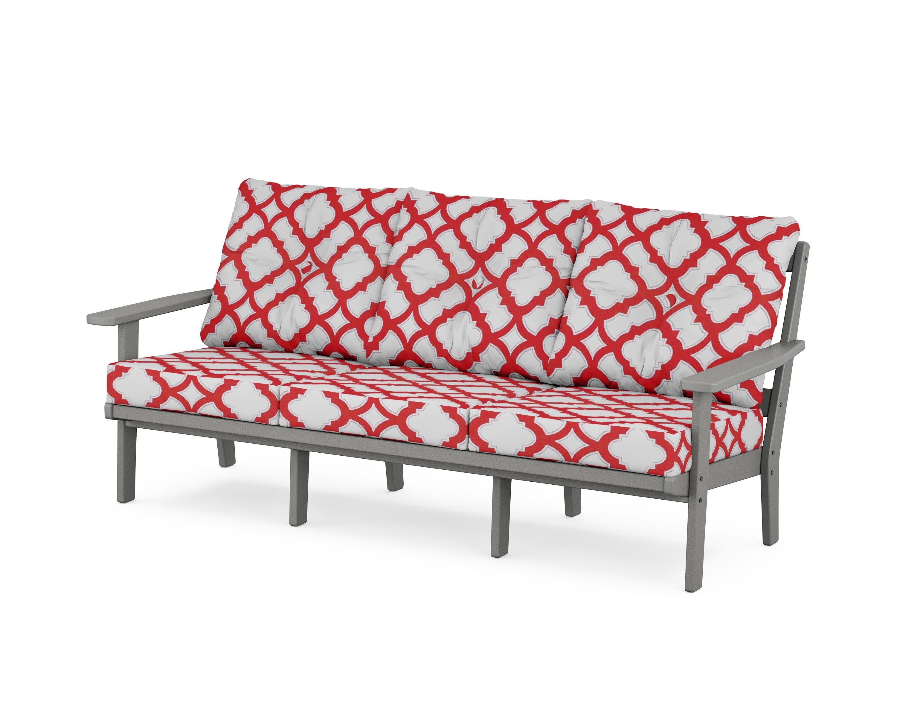 Oxford Deep Seating Sofa in Slate Grey / Trellis Crimson