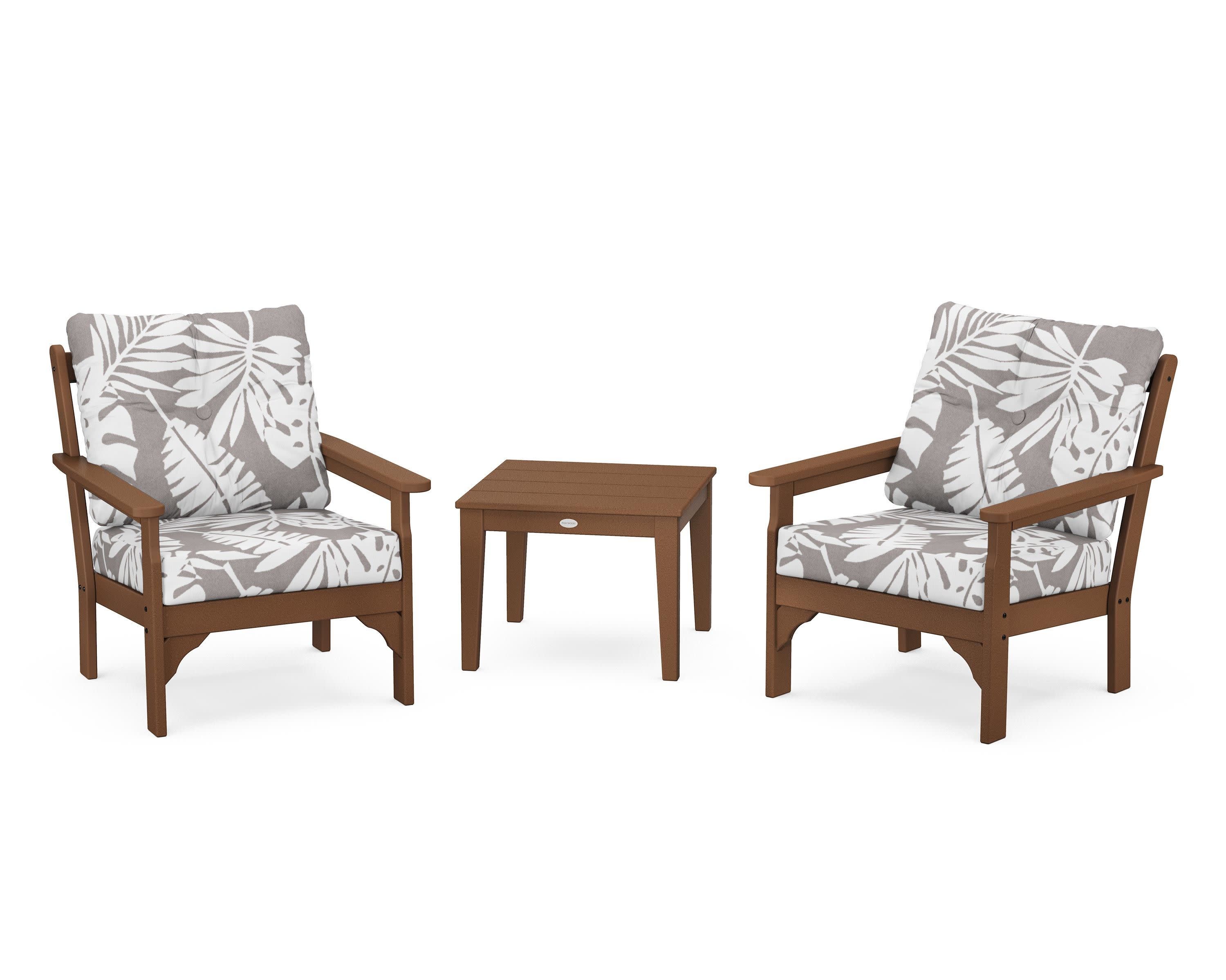 Vineyard 3-Piece Deep Seating Set in Teak / Leaf Grey Mist