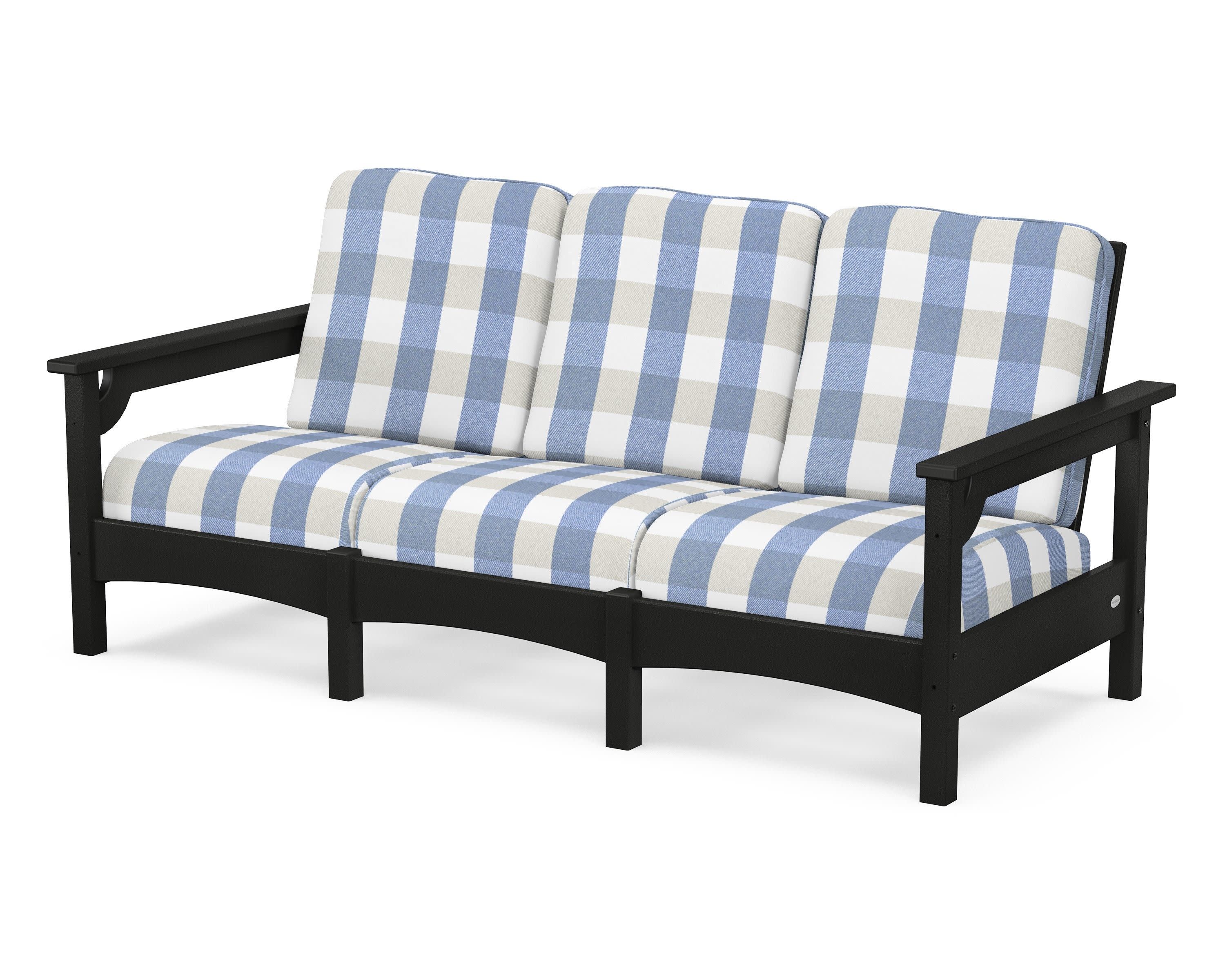 Club Sofa in Black / Buffalo Plaid Sky Blue