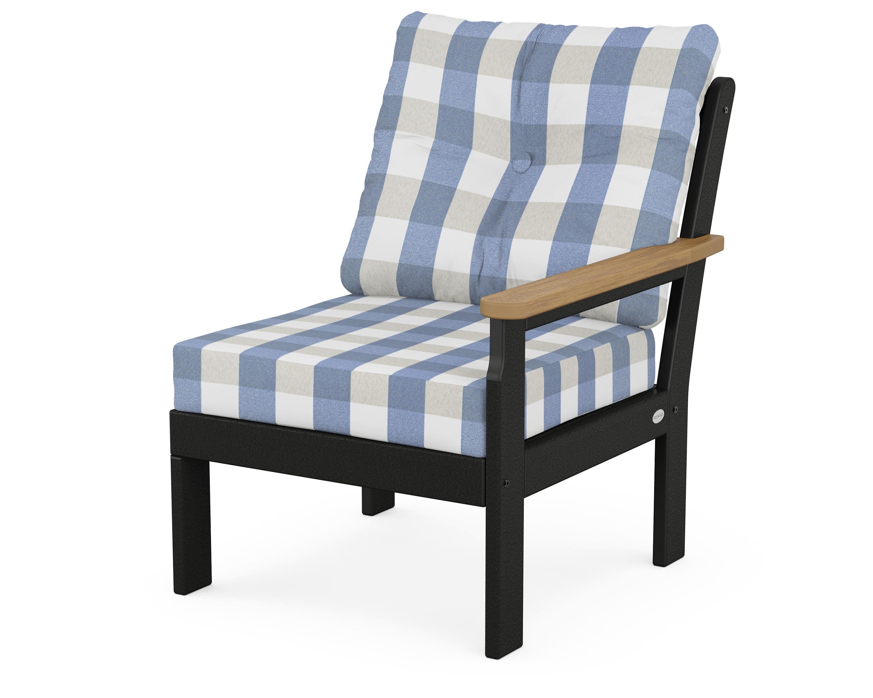 Vineyard Modular Right Arm Chair in Black / Natural / Buffalo Plaid Sky Blue