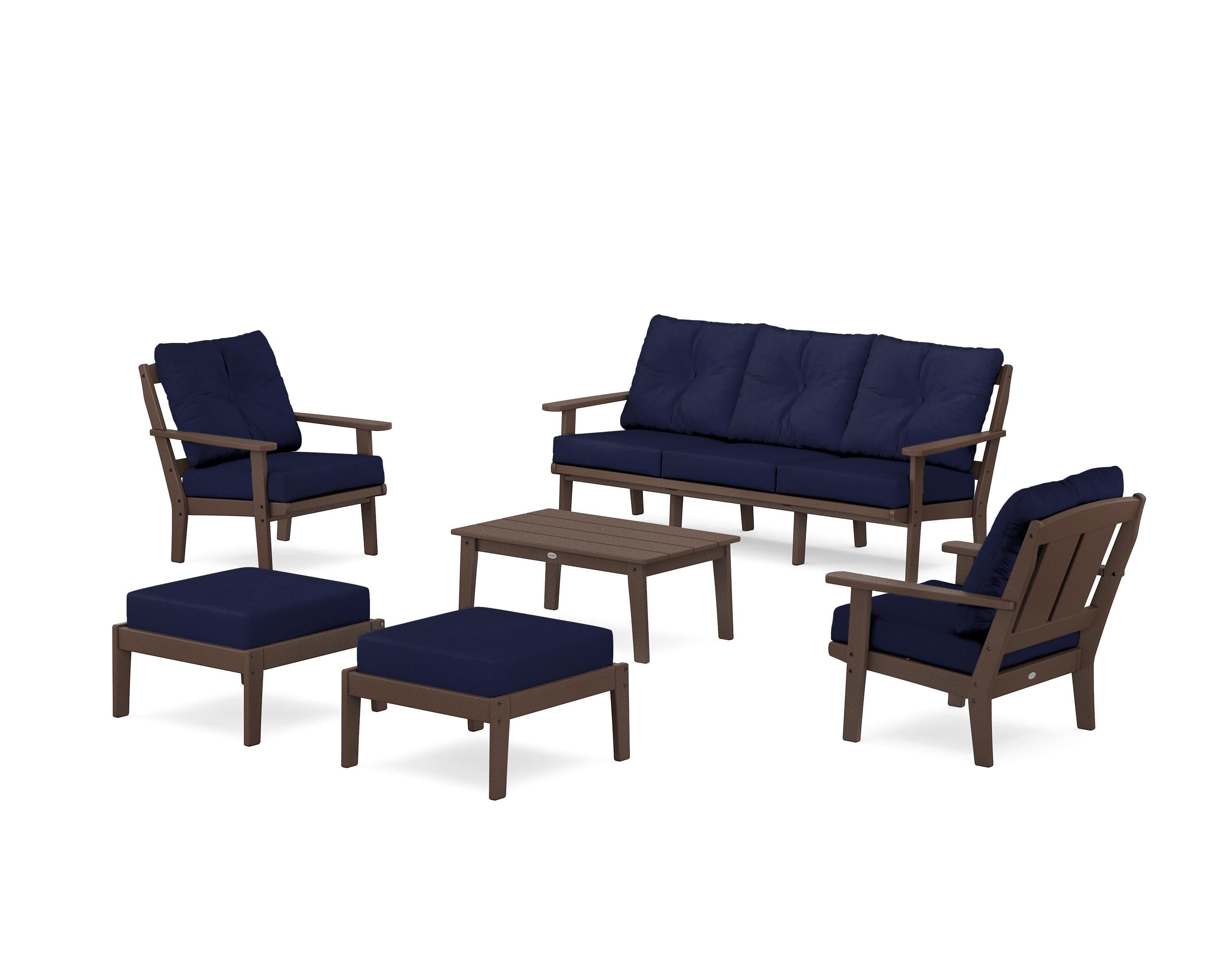 Mission 6-Piece Lounge Sofa Set in Mahogany / Navy